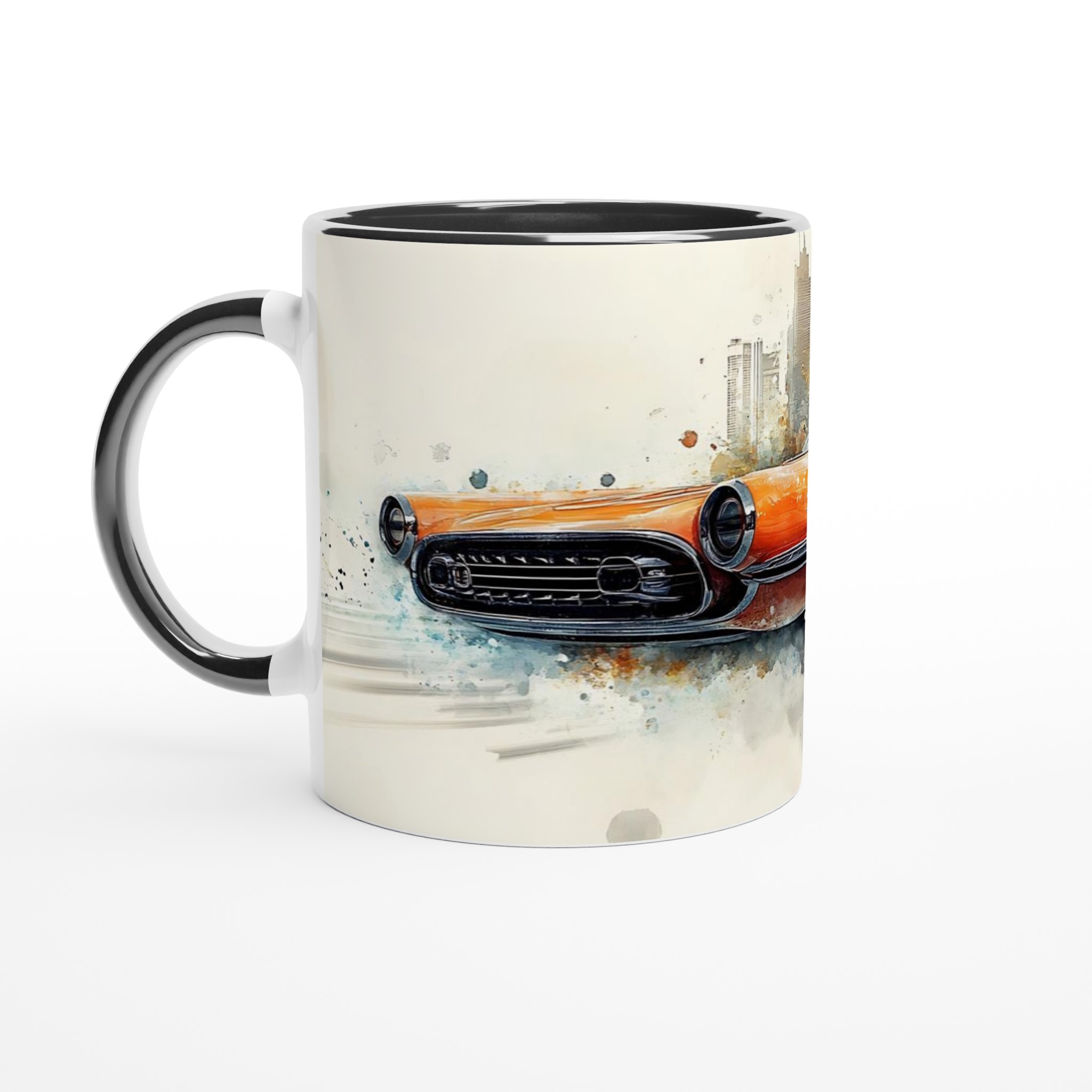 Retro Road Trip: Vibrant Watercolor Classic Car Mugg - 11oz Keramisk Kaffemugg i ditt val av 7 färger 4 dd26c375-83ea-4dbe-afd8-8dbb5bde717e