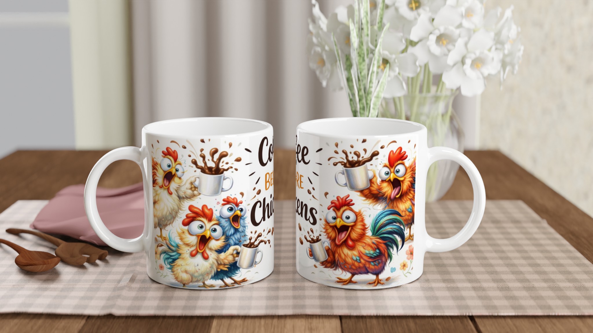 Vit 11oz keramisk mugg med livfullt kaffekycklingmotiv i flera färger 11 dd71f276-8f6c-4df2-84bc-a7000379c1fc