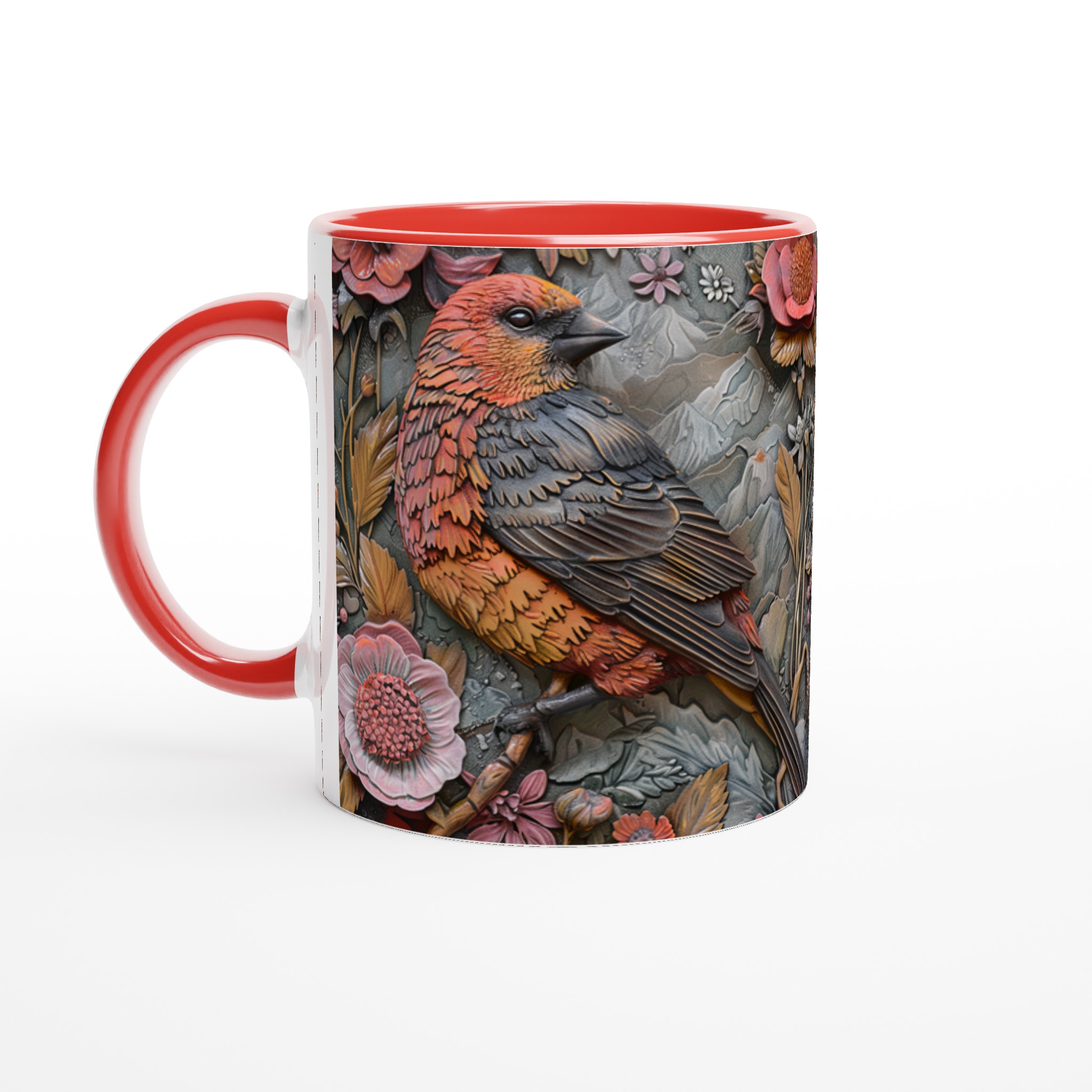 Vit 11oz keramisk mugg med elegant fågel- och blommotiv – välj bland sju charmiga färger 5 dd9d9484-0a21-4f61-8b8b-33a8847bb1b1