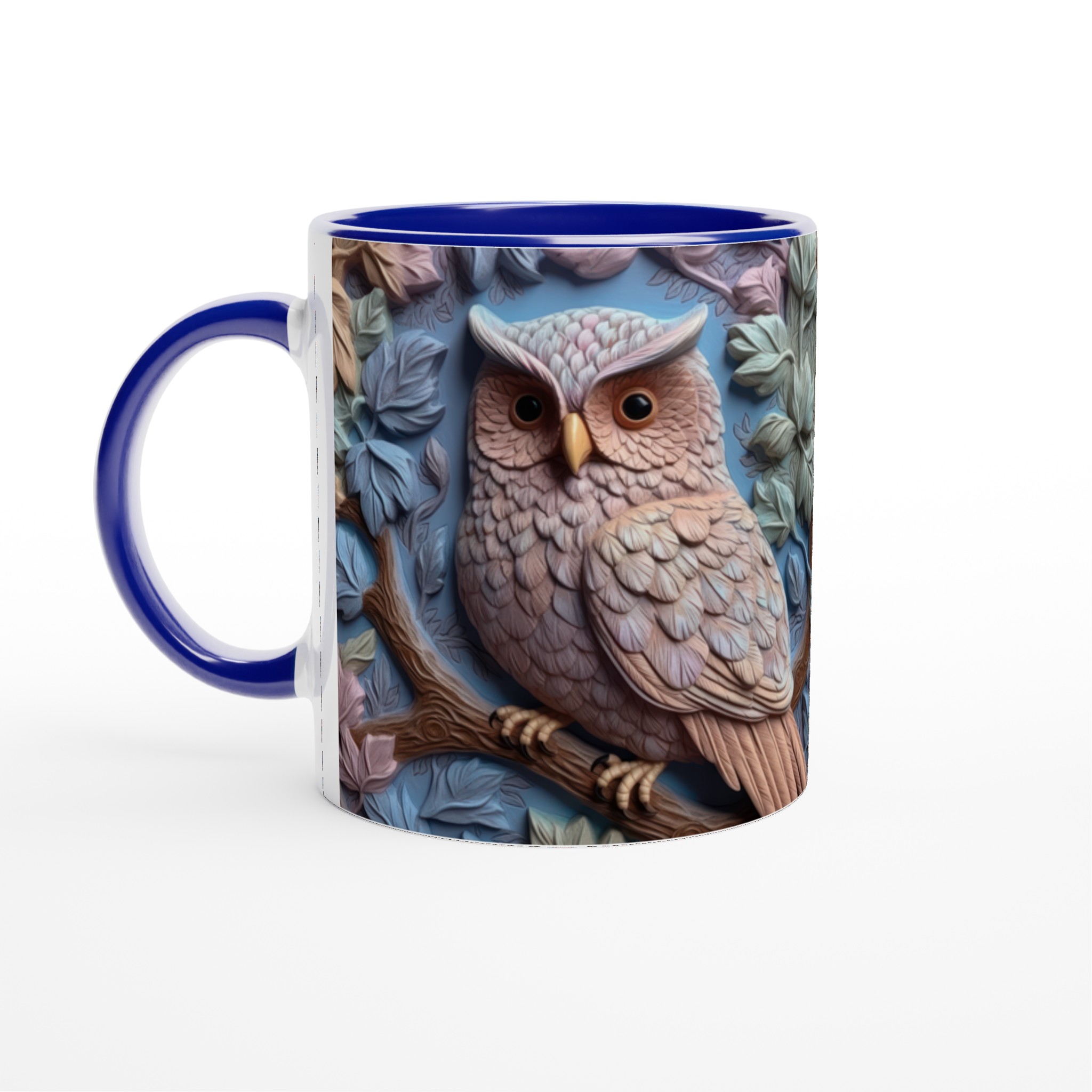 Vit 11oz keramisk mugg med detaljerad uggleskulptur i mjuka jordtoner – välj bland sju färgstarka keramiknyanser 2 dde13ad4-ce72-409b-a80d-e818d7f96e2c