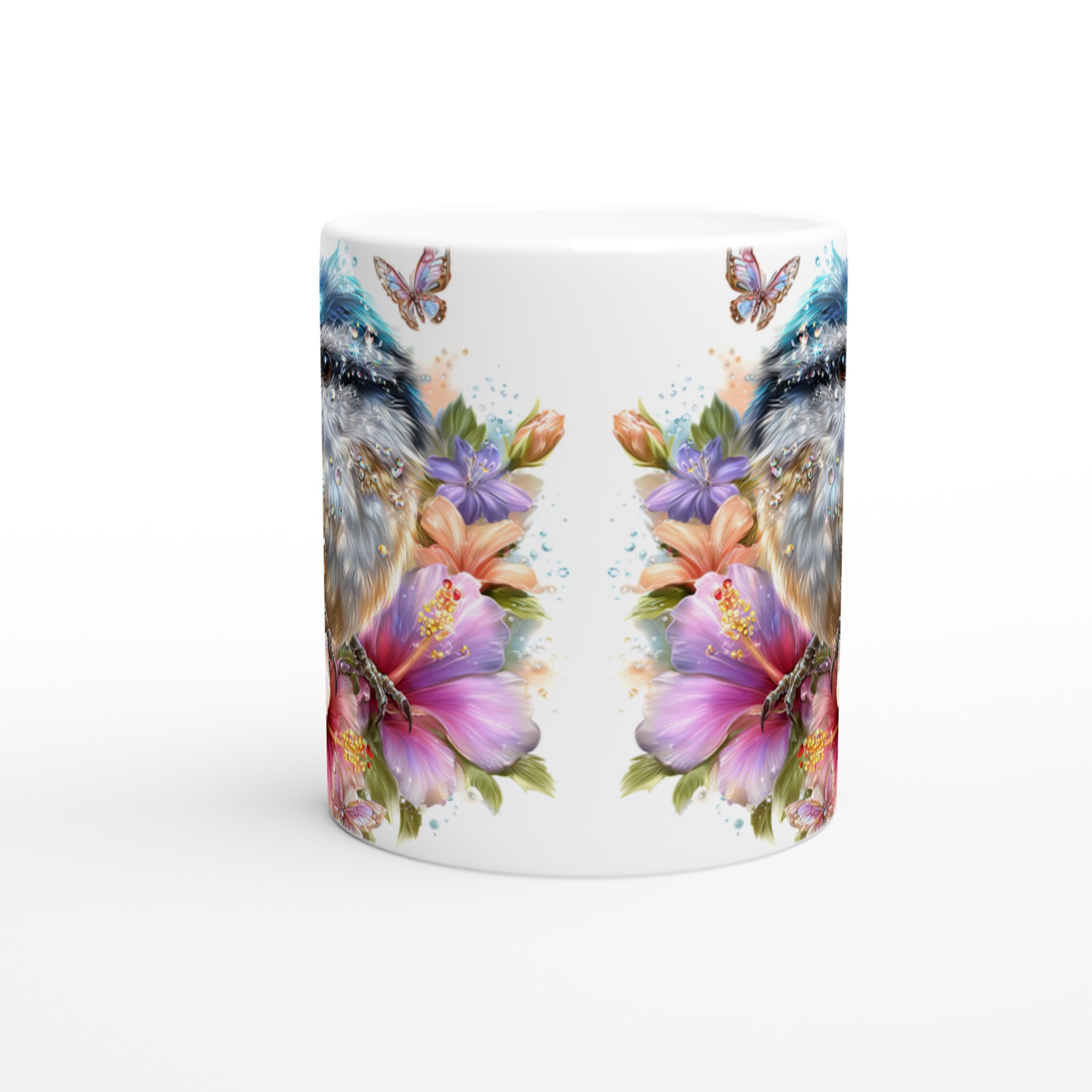 Vit 11oz keramisk mugg med magisk blåmes och blomsterkonst i ditt val av färg 8 ddff7b31-ac09-4993-8aca-ba0862c30624