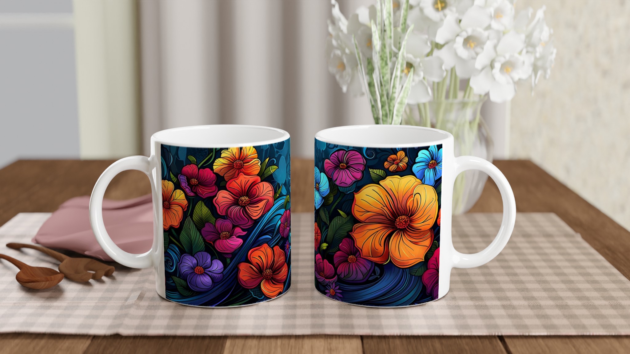 Tropisk Blomsterprakt Keramikmugg - 11oz, Välj Bland 7 Levande Färger 10 de058b35-23ec-4586-870e-d671f524d7e9