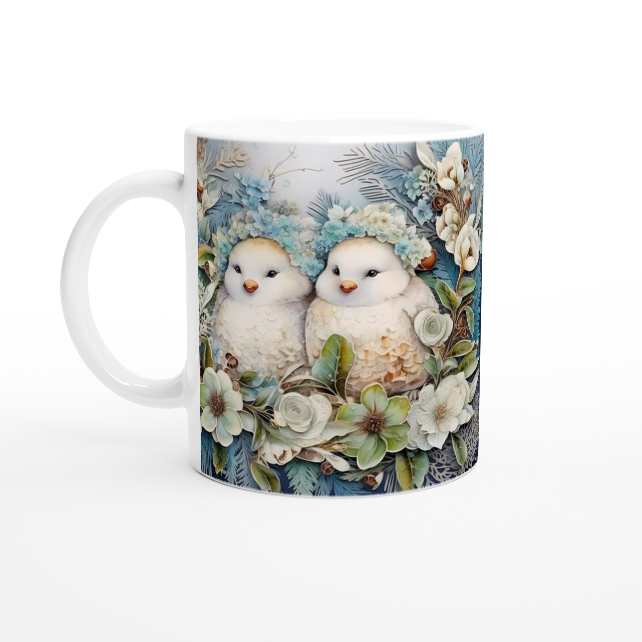 Charming Vinterfåglar Mugg – Söt Design med Blå Blomster & Fåglar, 11oz Keramikmugg i Valfri Färg 1 de0d6c64-bd76-4f58-90e5-0781c649b396