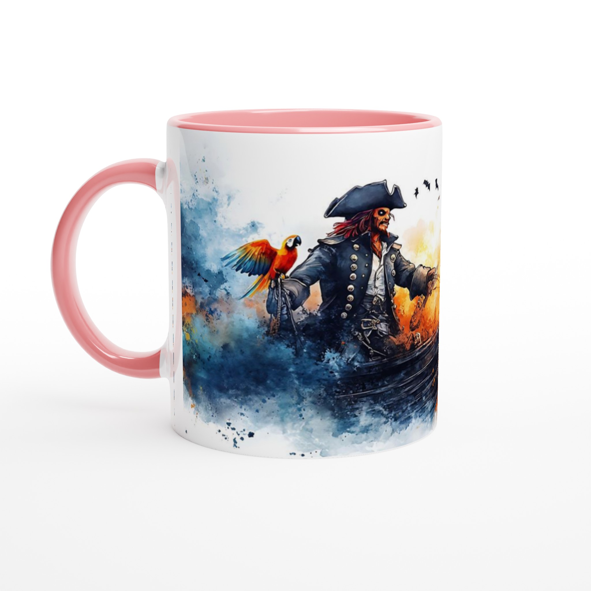 Piratmugg – Äventyrlig Vattenfärgsskäppare med Papegoja – 11oz Keramisk Mugg i Valfri Färg 6 de52e14e-e054-4f45-9e3d-aef8004c2587