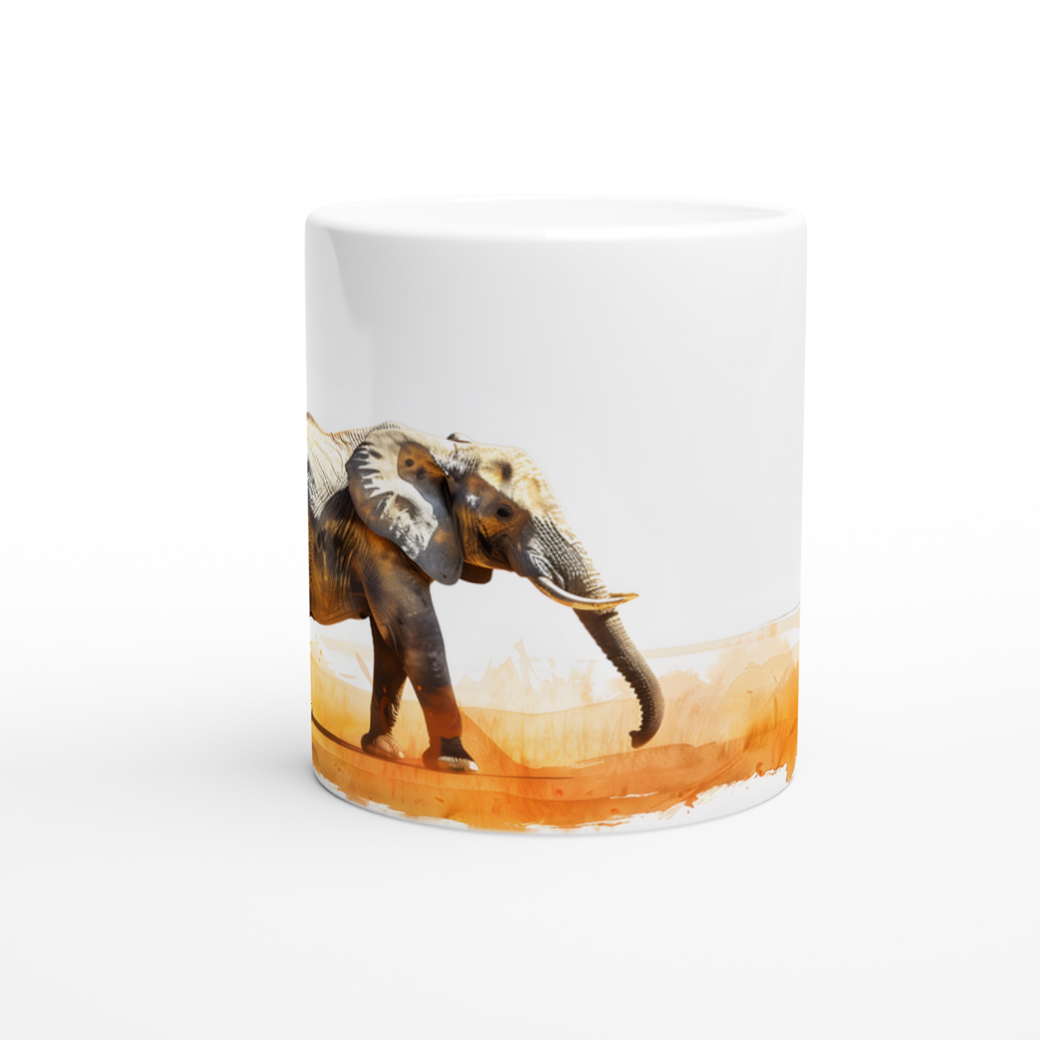 Mugg "Safari Elegans": Akvarellinspirerad Elefant i Livfull Orange – 11 oz Keramikmugg 8 de934c26-08d8-42b4-b9aa-e761eb88918d