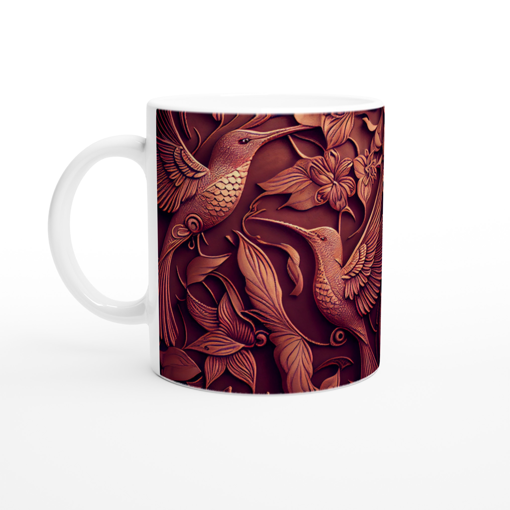Vit 11oz keramisk mugg med exklusivt kolibri- och blomstermotiv i förtrollande jordtoner 1 de9b51c8-750b-46ae-a8a6-d66691effd64