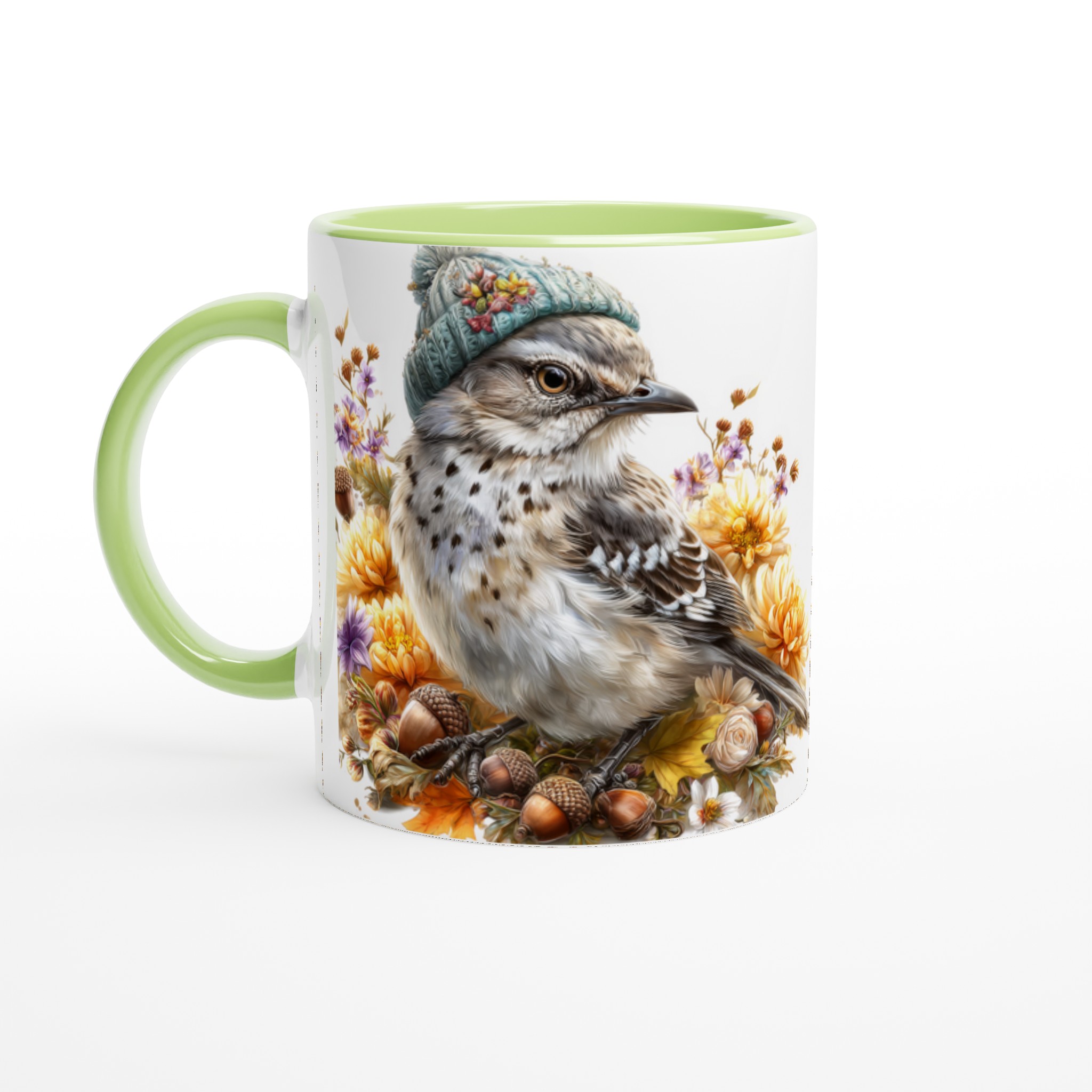 Vit 11oz keramisk mugg med charmigt fågelmotiv i mjuka höstfärger – välj din favoritfärg 7 deb85fff-1617-4125-aead-2be246fb9523