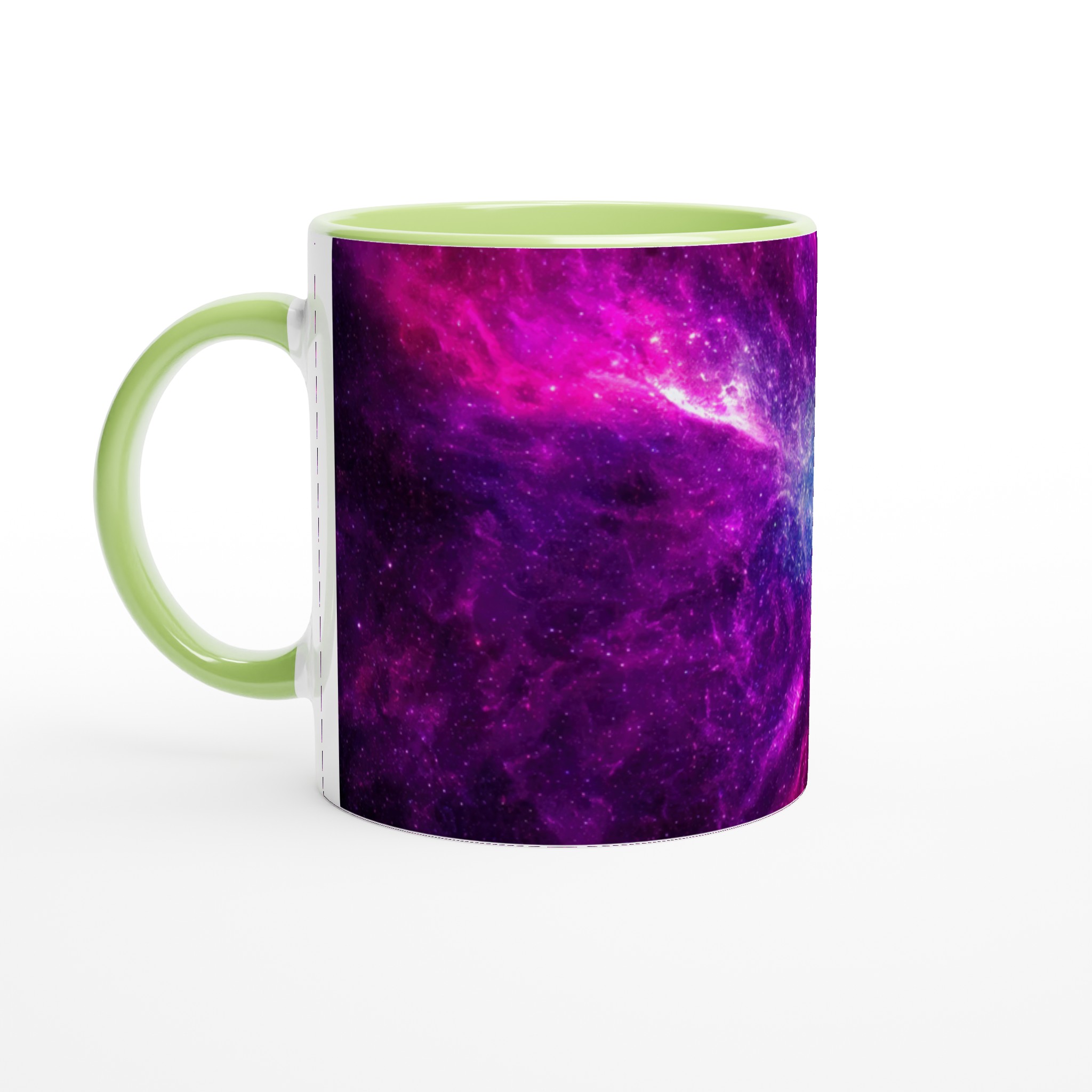 Vit 11oz keramisk mugg med galaxinspirerat motiv – välj din favoritfärg för en unik start på dagen 7 dee4c8e1-fcd3-4d60-b18b-173b7b4f78c6