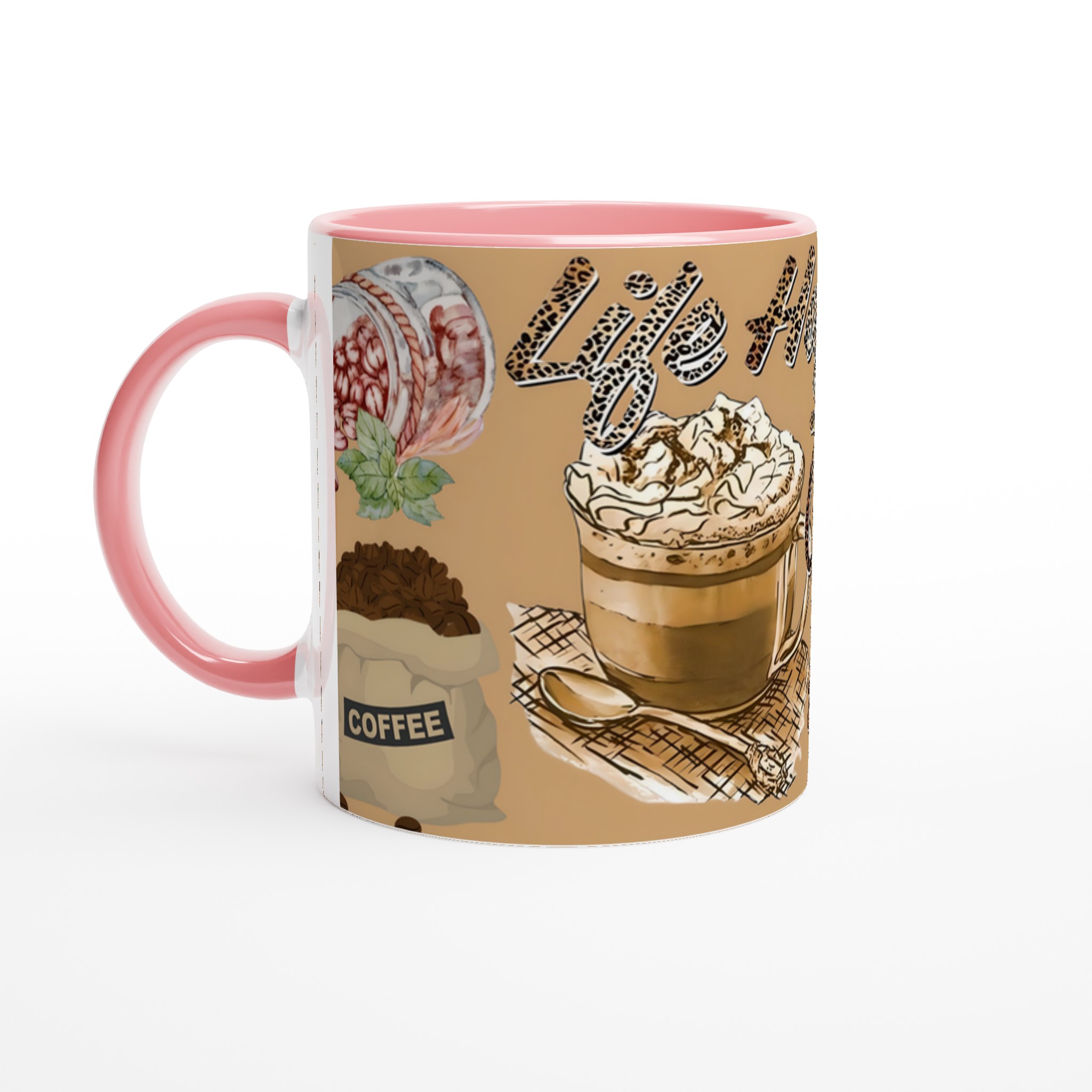 Vit 11oz keramisk mugg med livfullt kaffetema i din favoritfärg 6 defab8d0-90e1-4354-8377-2411a9c53f2e