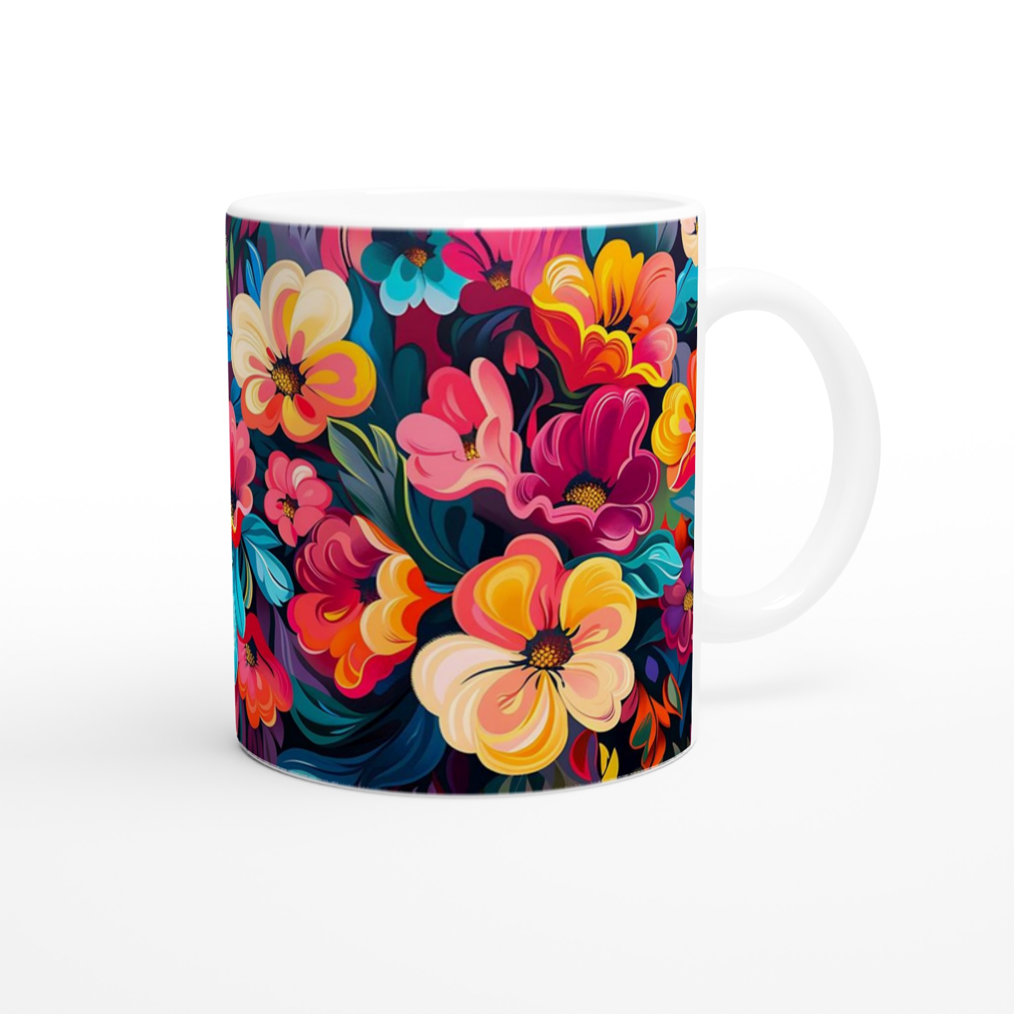 Färgsprakande Blomstermugg – 11 oz Keramikmugg i ditt Val av Sju Livfulla Färger 9 df019eaf-d192-47d7-9d33-00cbae4dd364