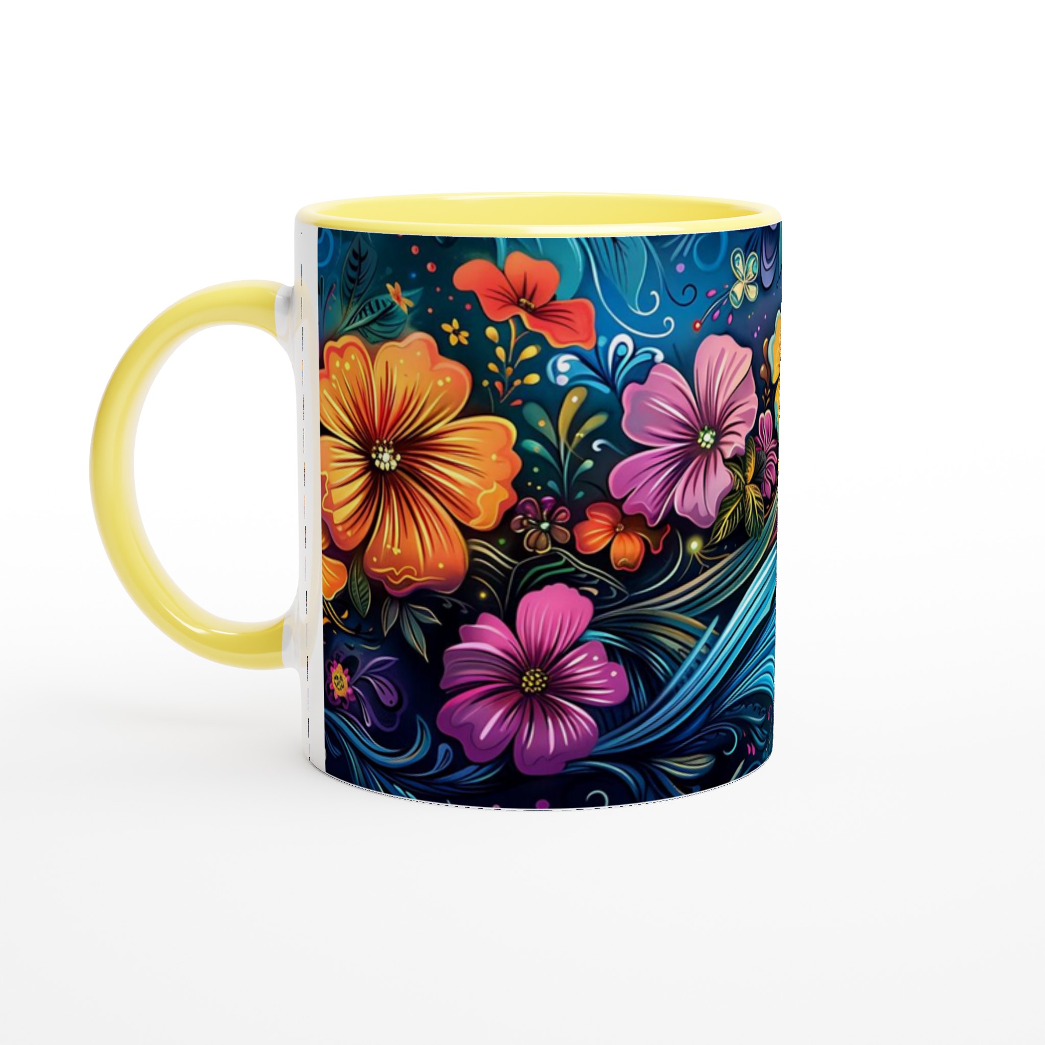 Färgsprakande Blomstermugg – 11oz Keramikmugg med Livfull Konst & Valfri Färg 3 df2530ae-6d2e-45cc-86ec-46f6ba729c77
