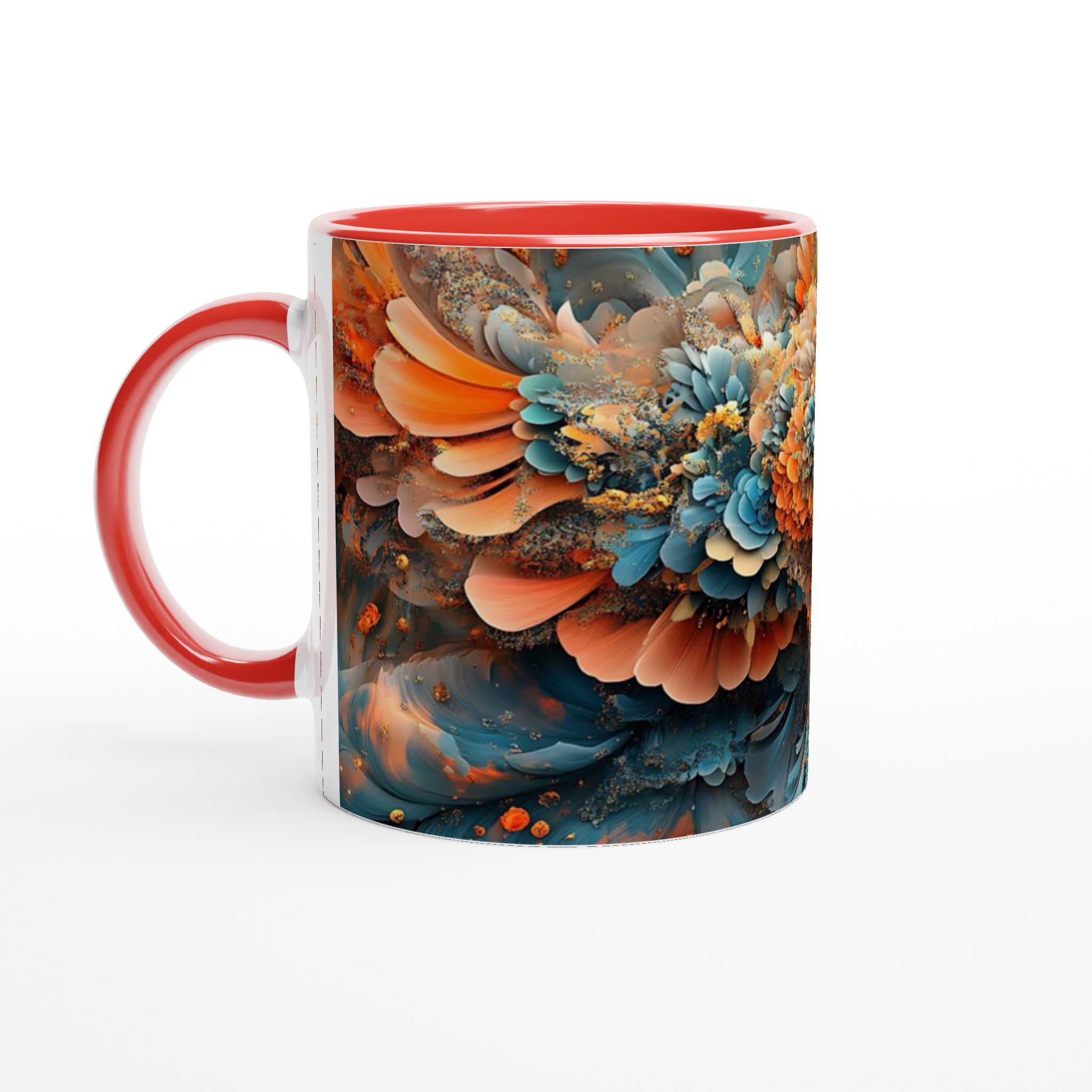 Abstrakt Mandala Konst Mugg – 11oz Keramisk Kaffekopp med Levande Apelsin och Teal Design 5 df7e0571-9619-476e-a5ac-83ffee5811e1