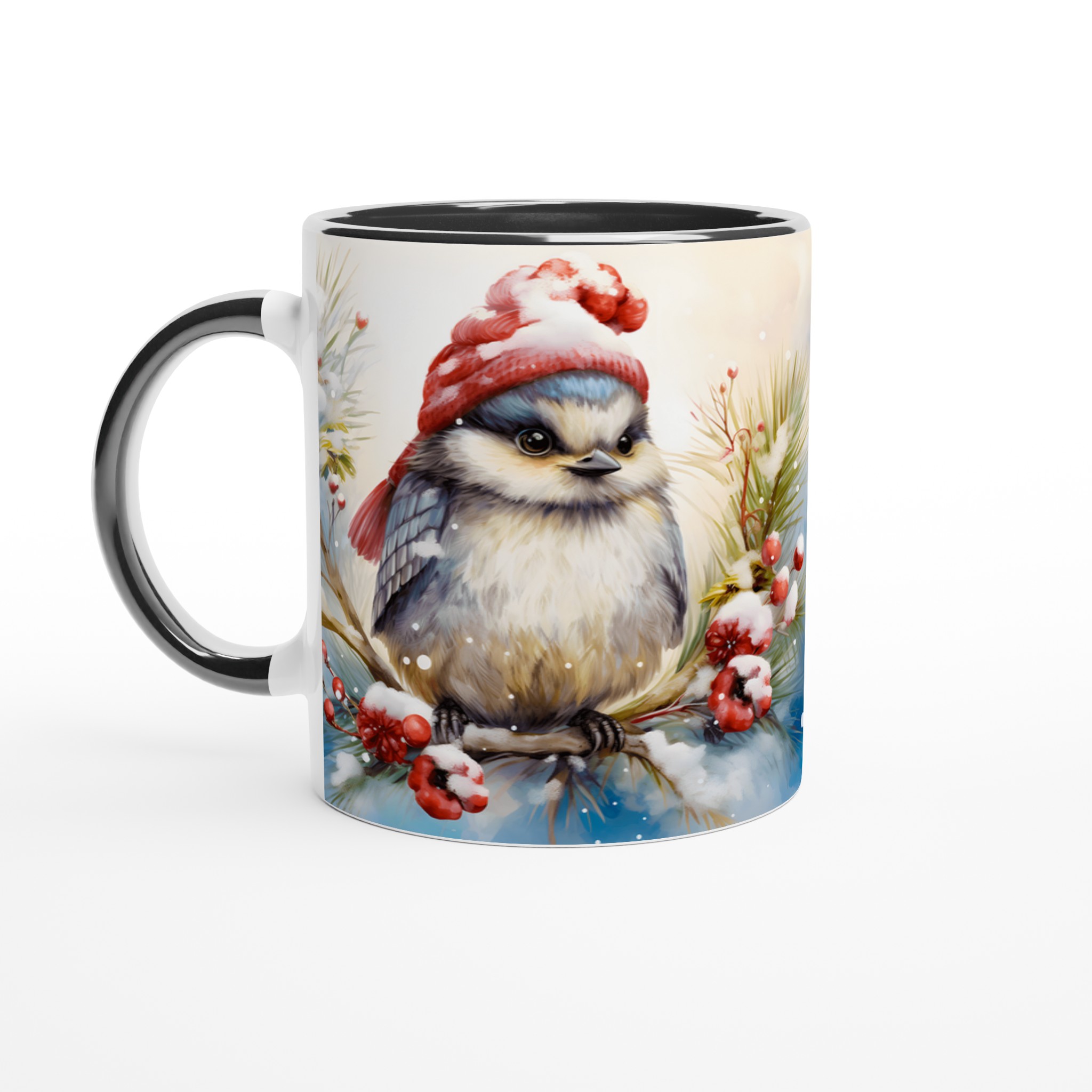 Vinterfågel Keramikmugg - Charmig design med tomteluva och snöiga bär, tillgänglig i 7 färger 4 dfa0a9d8-9360-49e0-a148-617089312e91
