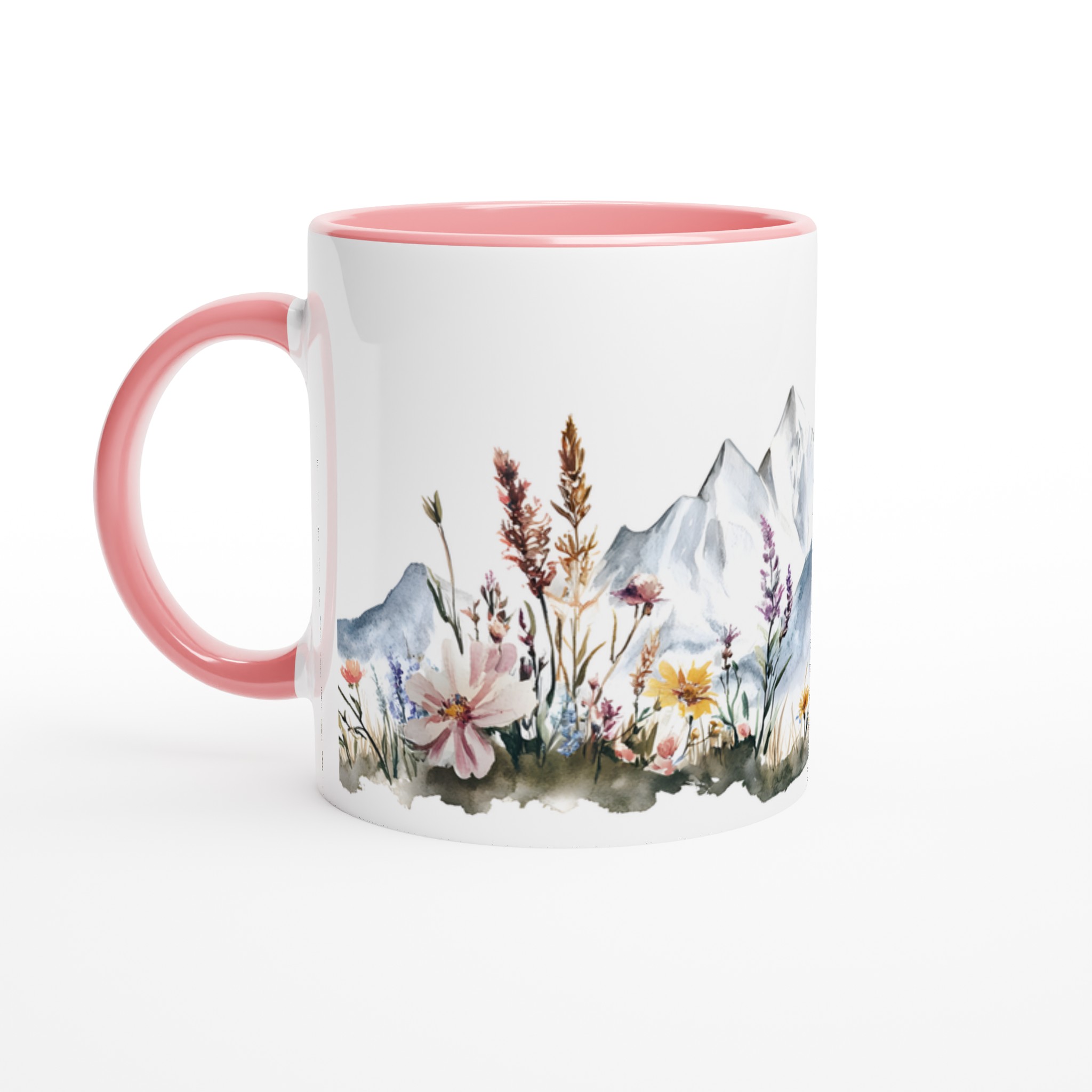 Alpin Blomstermugg: Akvarell Berg & Vilda Blommor – 11oz Keramikmugg i Valfri Färg 6 dfbb0d72-8e89-40fb-a6eb-76ab074f443a