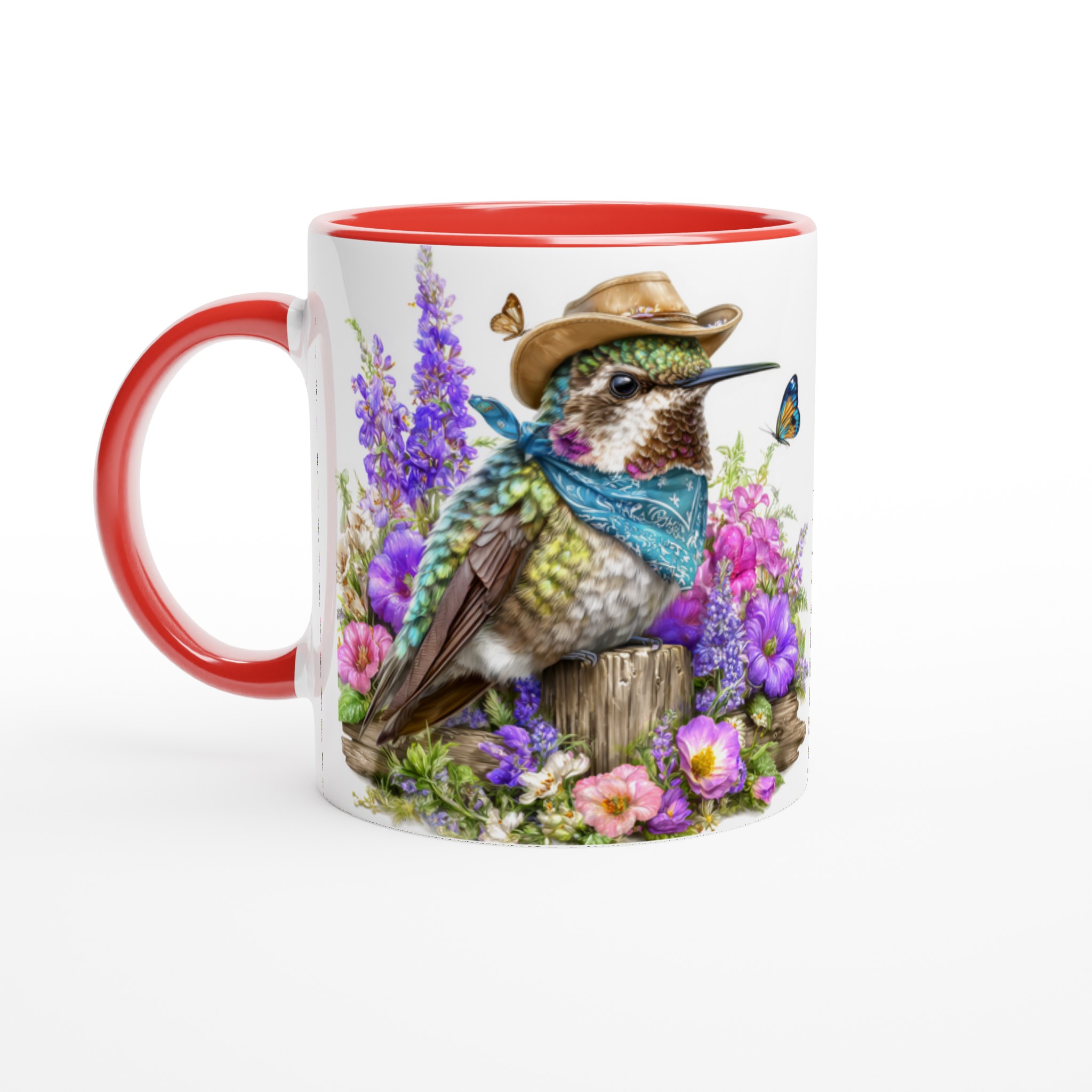 Vit 11oz keramisk mugg med färgstark kolibri i cowboyhatt – välj bland sju livfulla keramikkulörer 5 dfc71951-f31f-4da0-9a1b-c768a5144460