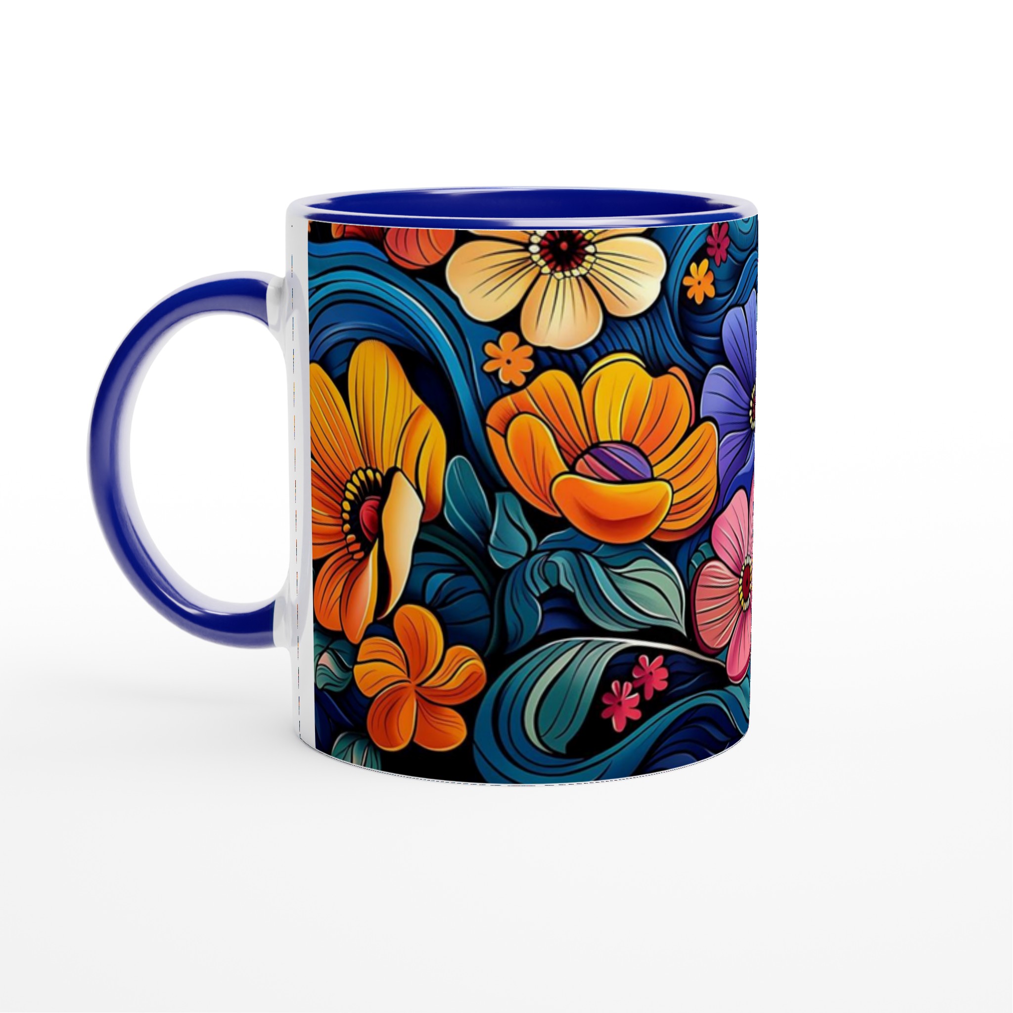 Färgsprakande Blommönster 11oz Keramisk Mugg – Välj bland 7 Livfulla Färger för Din Perfekta Kaffestund 2 dfcf6830-c8d8-4829-905c-967cb5d2cf88