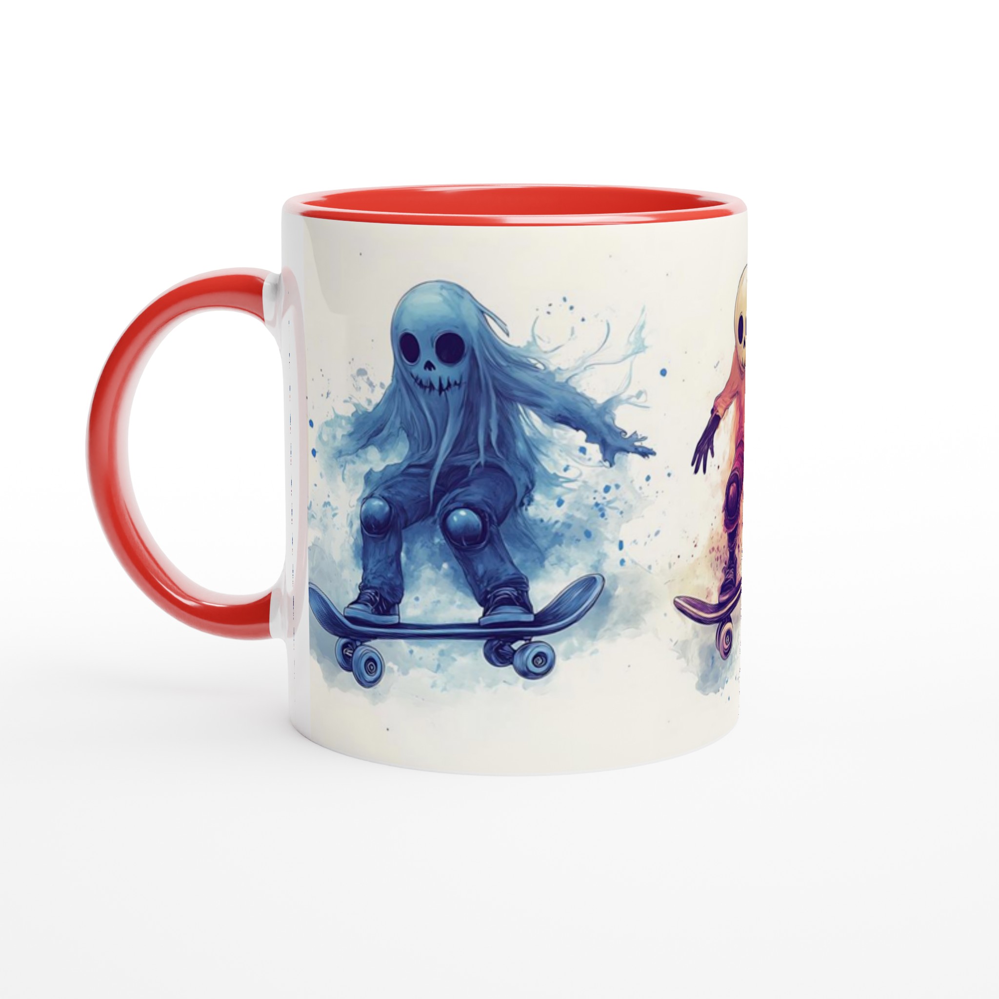 Skate Ghost Watercolor Mug - Spooky Skater Design in Vibrant Hues, 11oz Keramisk Mugg 5 dff64952-214b-49ae-8049-9f0b36d320a7