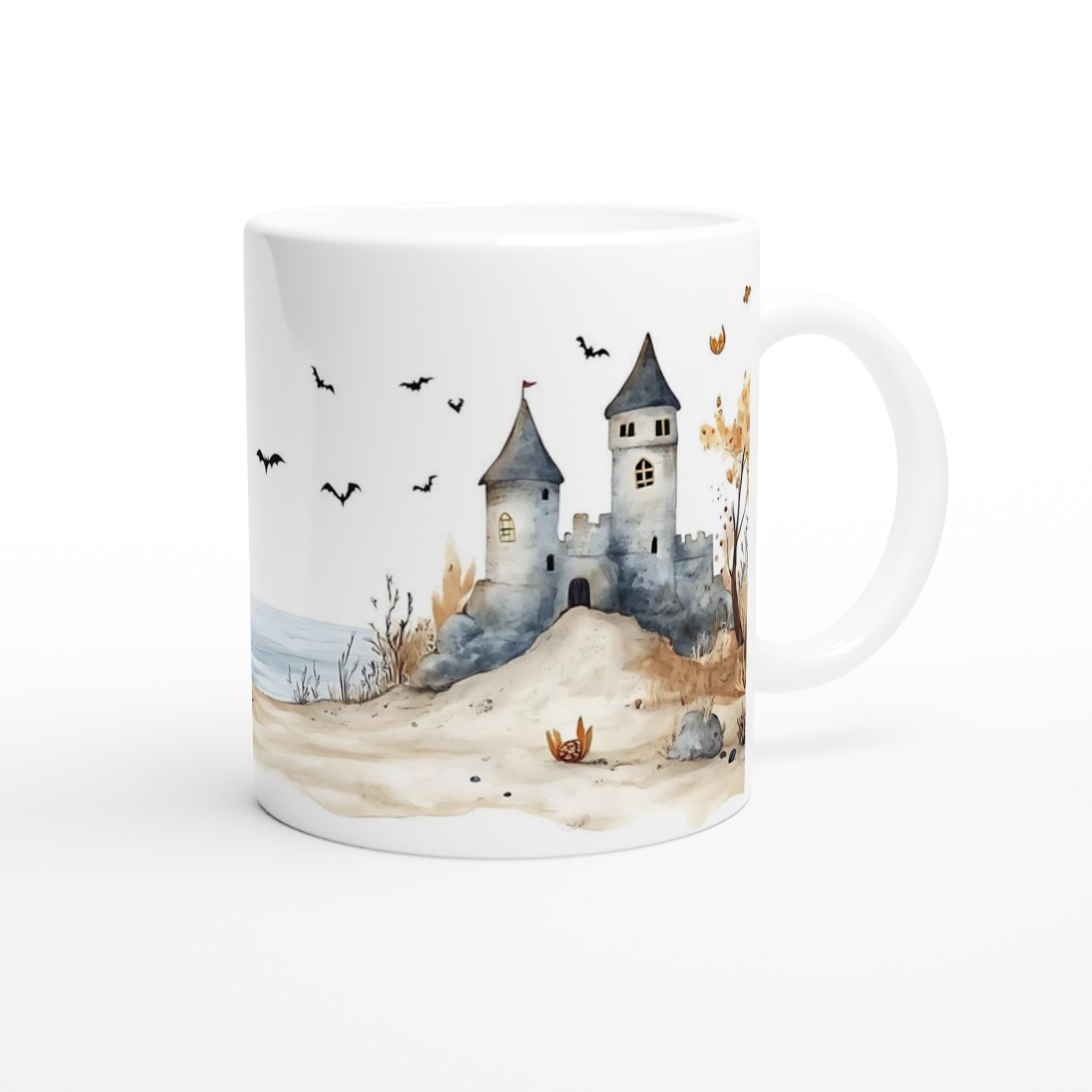 Mystisk Halloweennatt – Akvarellmugg med Slott och Pumpor i Valfri Färg, 11oz Keramik 9 e00cedff-89a7-4247-aa2f-41d50adc0173