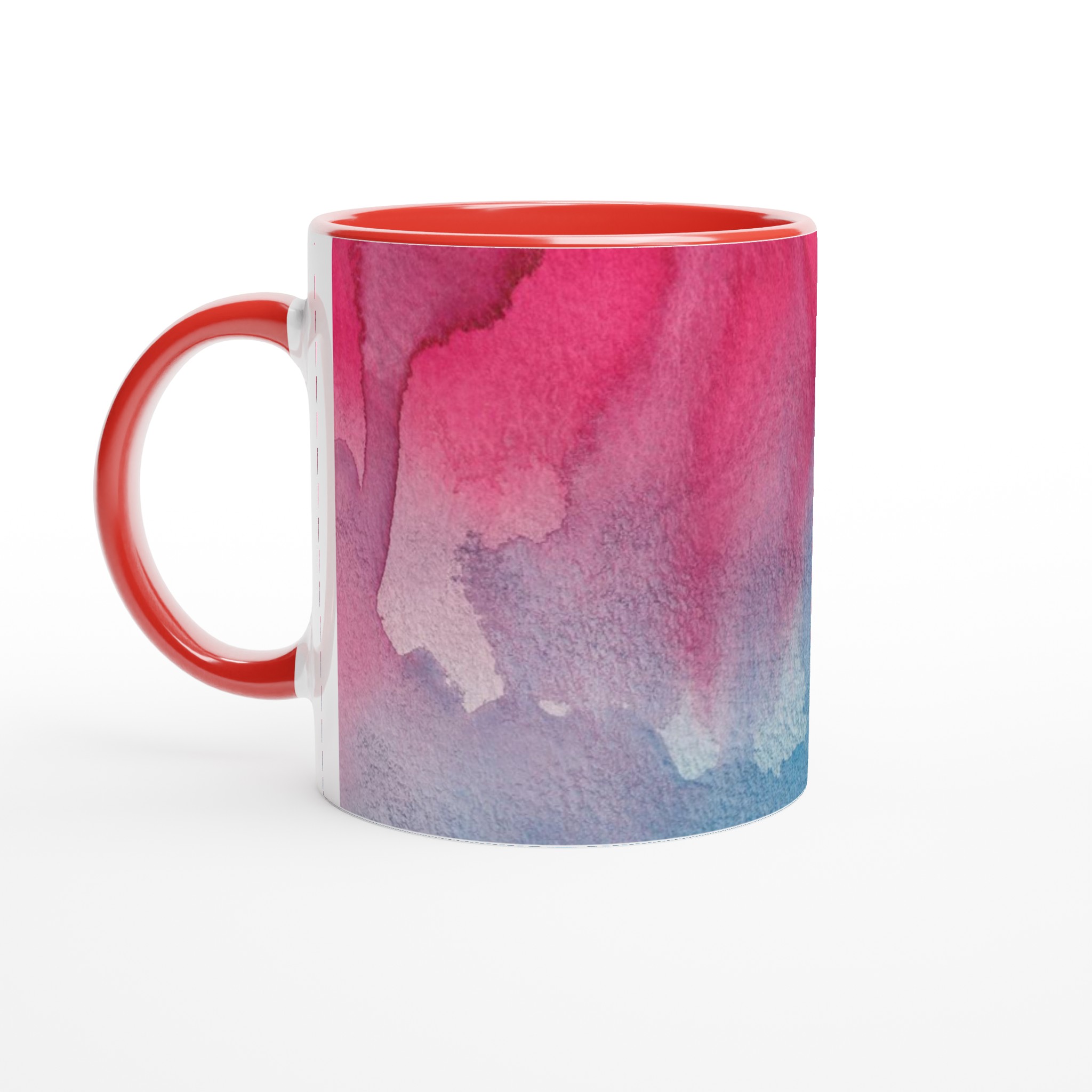 Vit 11oz keramisk mugg med färgstarkt akvarellmotiv i blått och rosarött 5 e0257694-c2a5-48c0-8c51-0aa4d9a9319d