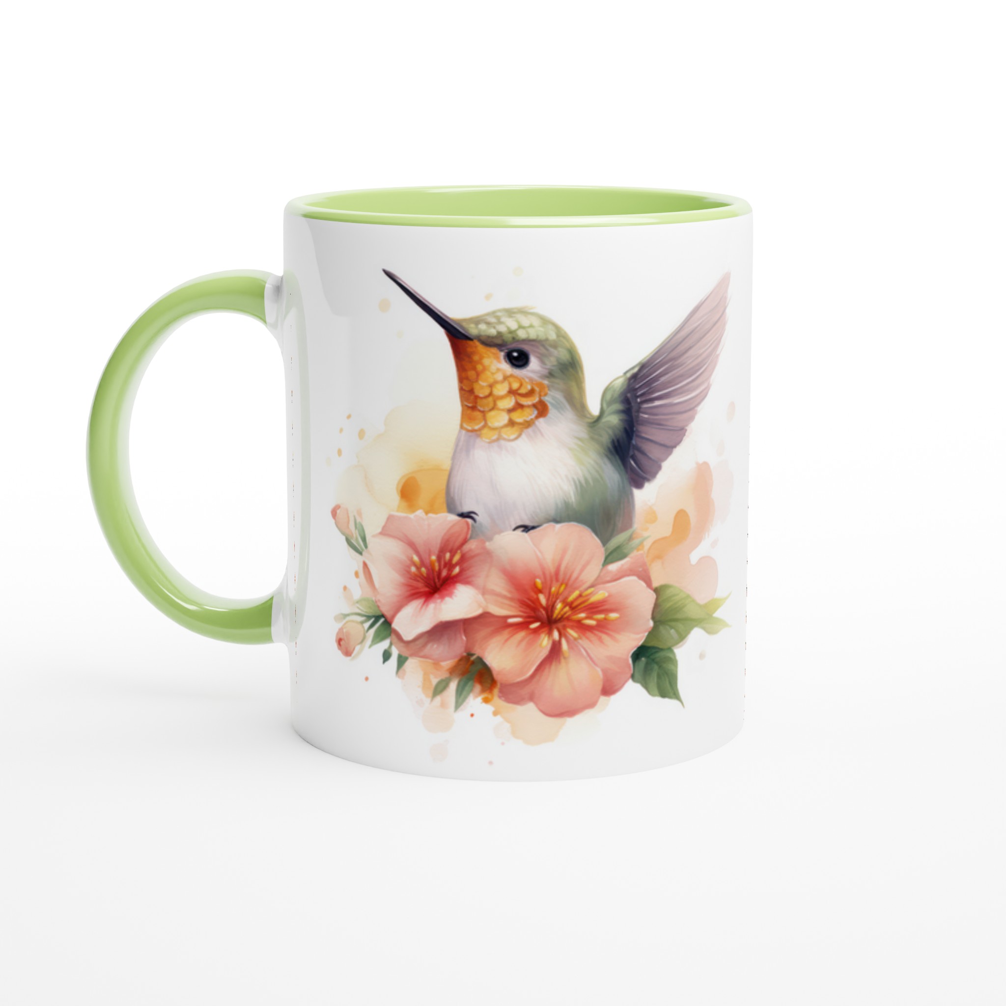 Vit 11oz keramisk mugg med blomstrande kolibri i mjuka pastellfärger – välj din favoritfärg 7 e04c5632-8302-49c3-bf17-253e33ef00d8