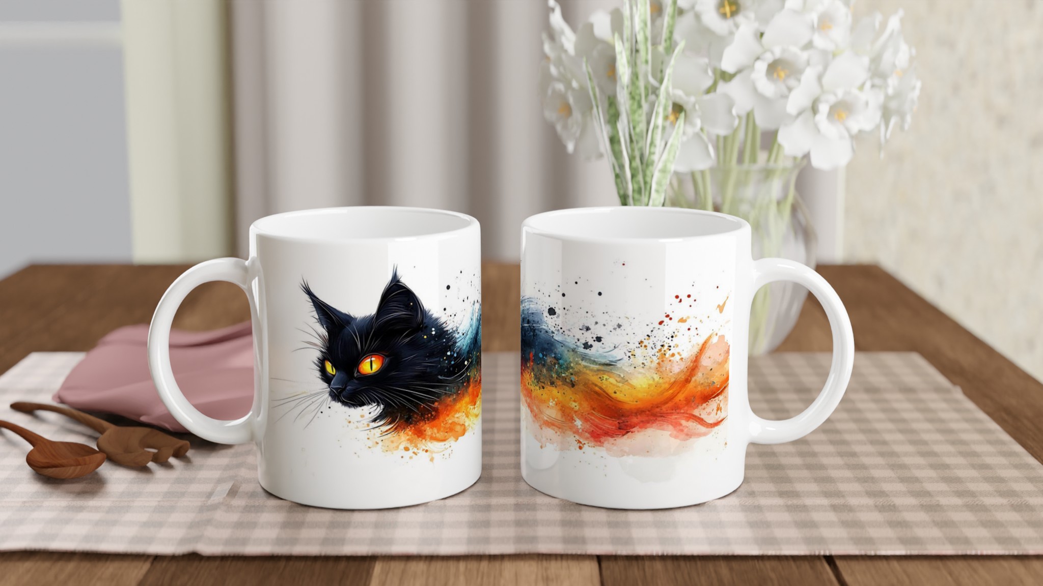 Mystisk Svart Katt Keramikmugg - Eld & Is Akvarell Konstverk i 7 färger 10 e084b89b-1fde-4360-a560-1787181e0b48