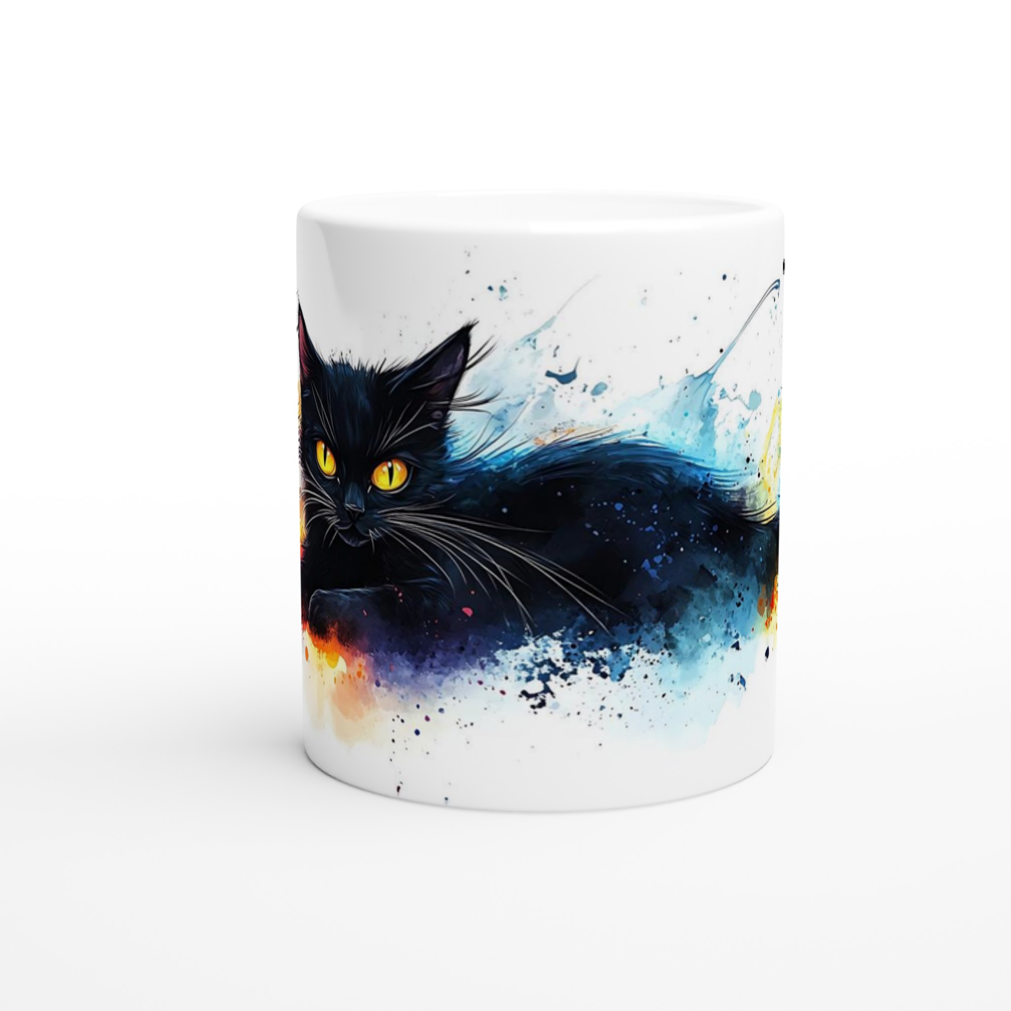 Mystisk Svart Katt Keramikmugg - Akvarell Splash Design i ditt val av 7 färger 8 e0a2c89c-d980-436e-a5d9-c723f4666fc7