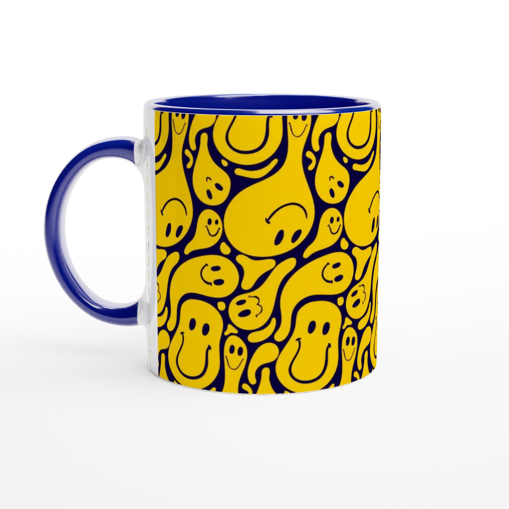 Vit 11oz keramisk mugg med lekfulla gula smileys – välj bland sju livfulla färger 2 e0b1829e-31eb-42c7-963e-921f84bfb70f