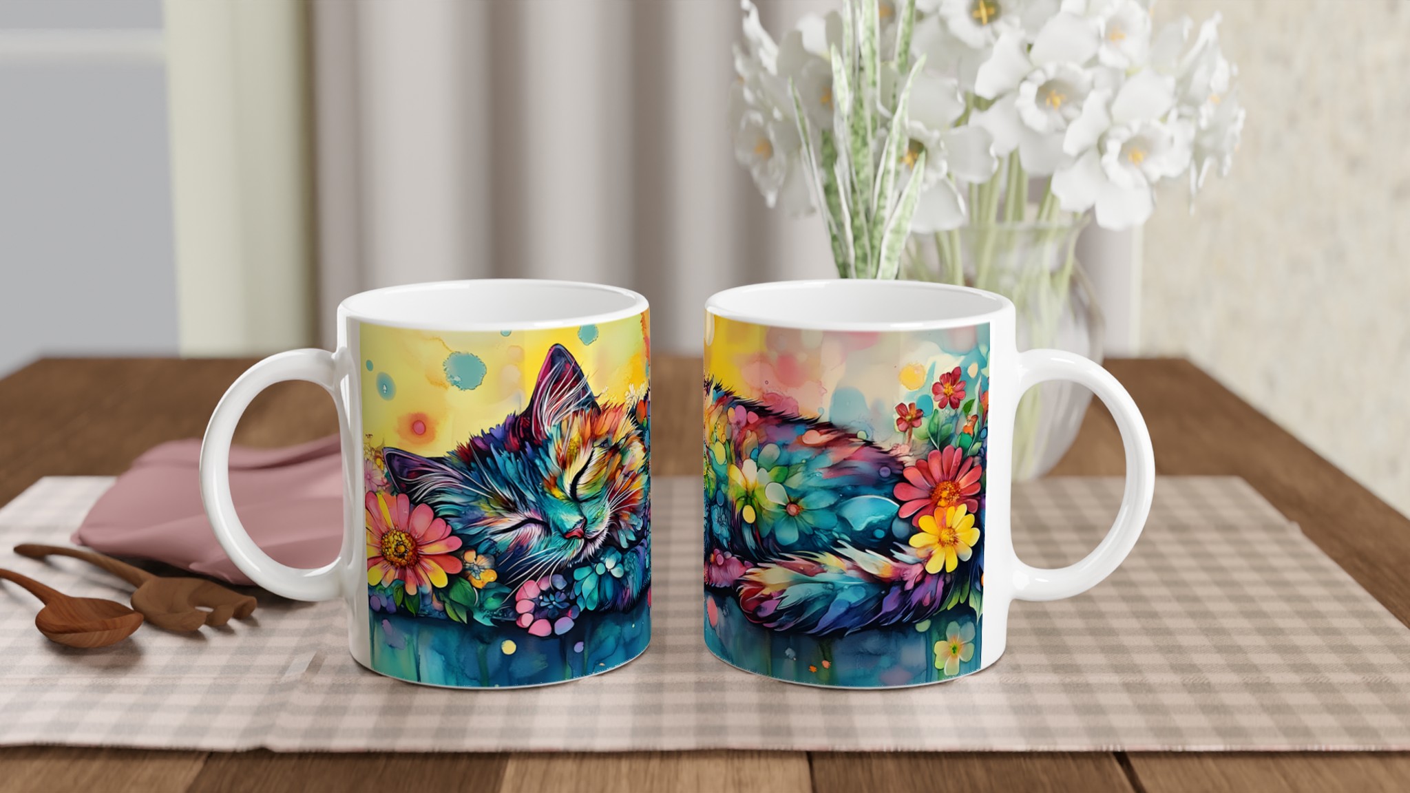 Färgsprakande Drömkatt Keramikmugg – 11oz Konstnärlig Kaffekopp i ditt val av 7 nyanser 10 e17de6bd-7067-4b4d-a303-16288a614f1c