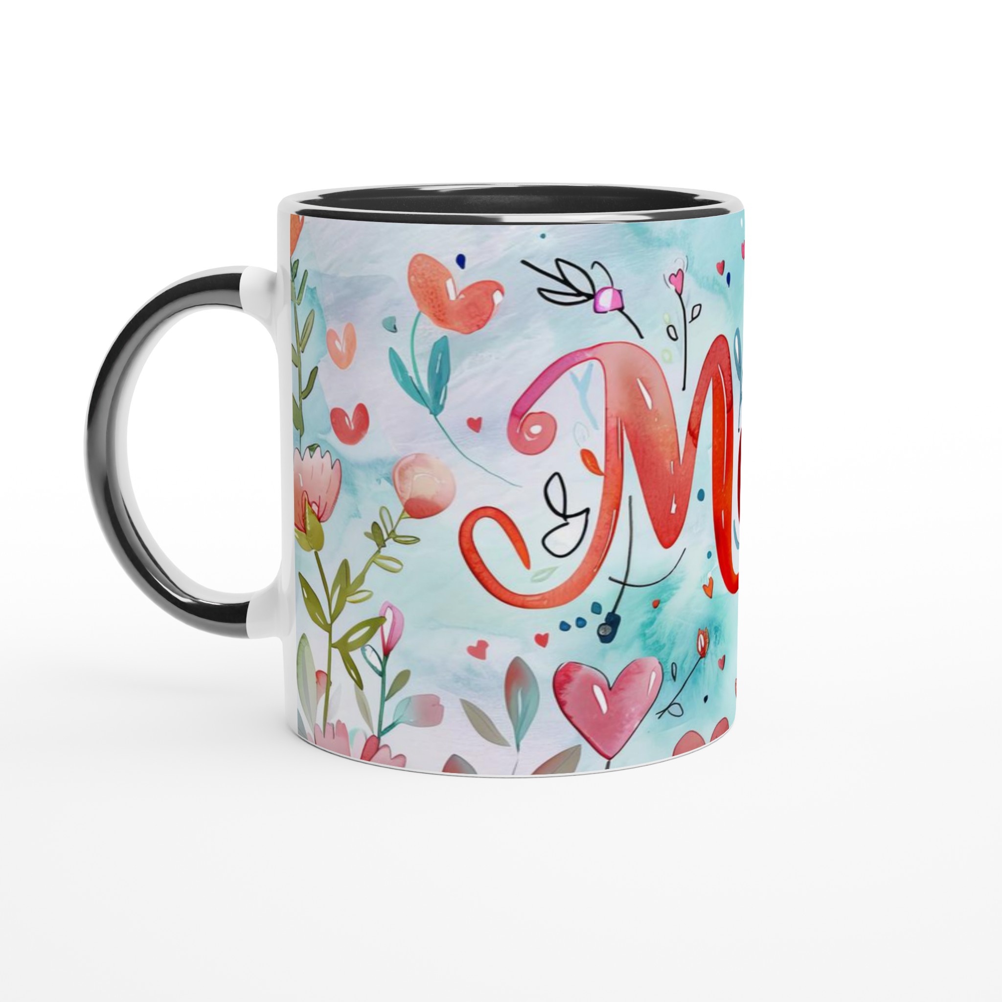 Charmig Vit 11oz Keramisk Mugg med Blomstrande 'Mom'-Design i Varma Röda Toner 4 e1c2d3b8-abc9-464e-b282-2048ae94bf0d