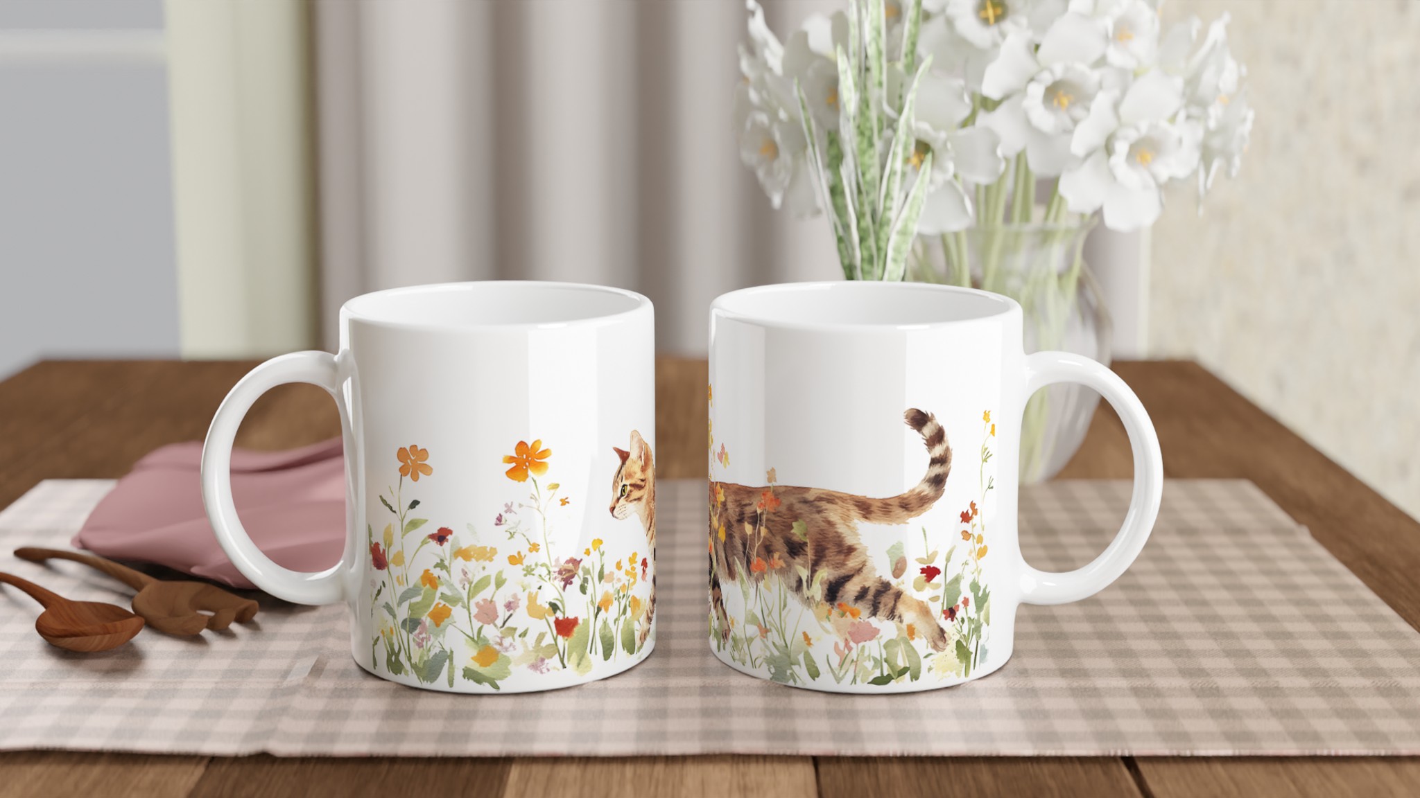 Katt bland Vårblommor - Konstnärlig Keramisk Mugg för Kattälskare | 11oz i Valfri Färg 10 e1f38f6b-0f98-4a56-a2d0-5f21368d2cef