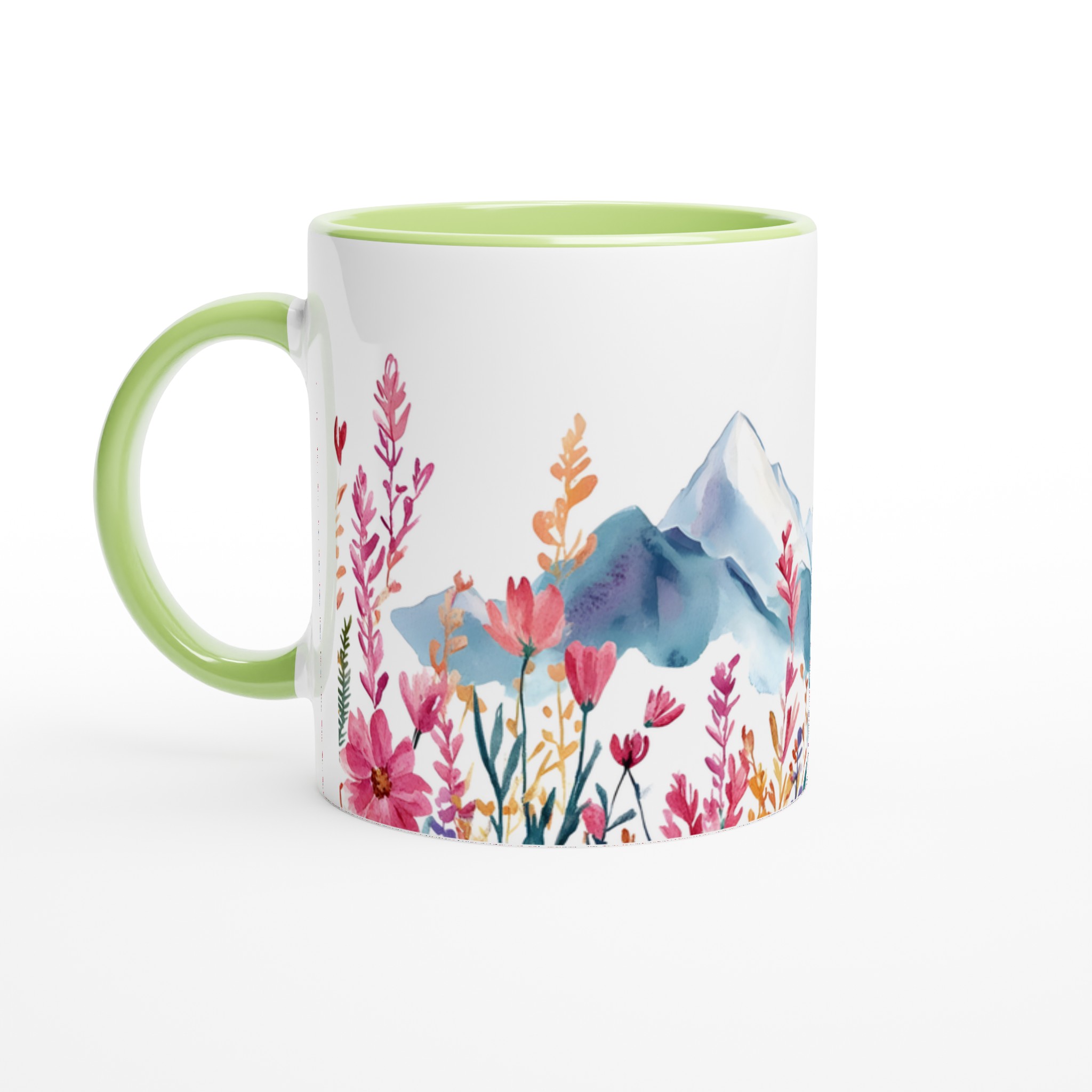 Akvarellblommig bergsmugg – 11 oz keramikmugg i ditt val av sju livfulla färger 7 e204c54a-0d9b-4378-b4d8-6e4724689a93