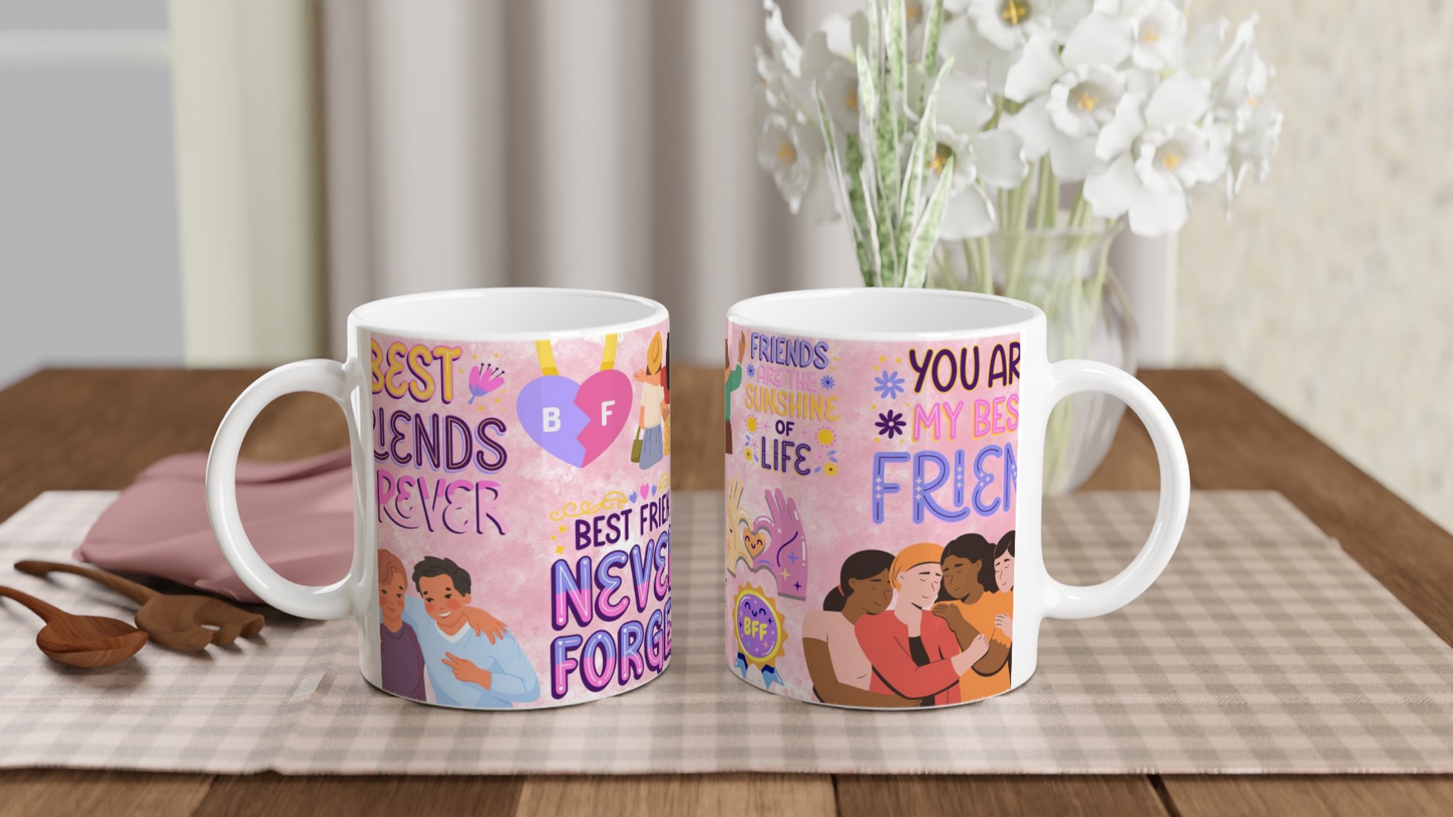 Vit 11oz keramisk mugg med bästa vänner-motiv i lekfulla pastellfärger 10 e20d3045-2adb-498f-8088-f91b740aa379