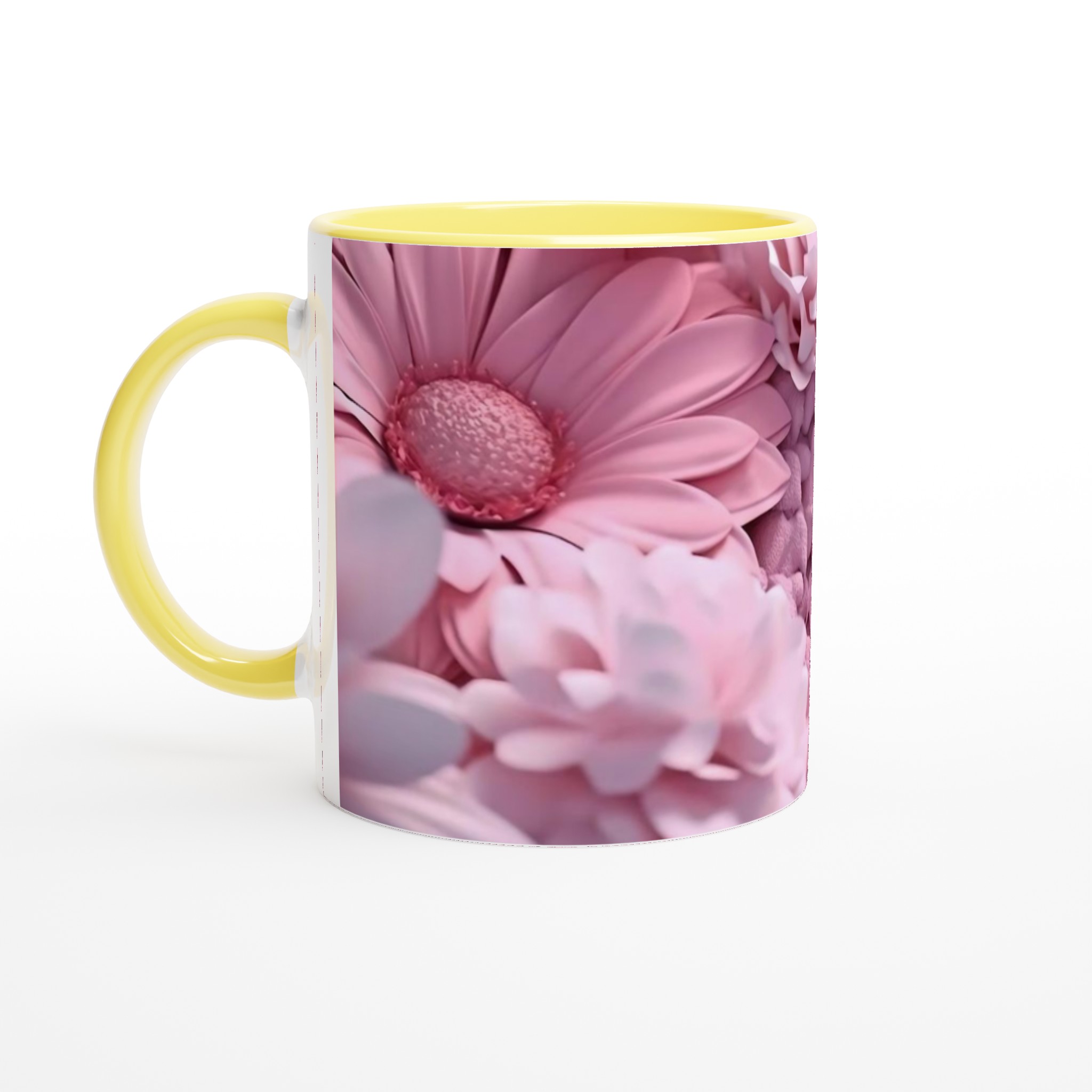 Vit 11oz keramisk mugg med drömskt rosa blommönster – välj din favoritfärg 3 e20f6811-b91c-452e-b9df-233f1b6c3dc0