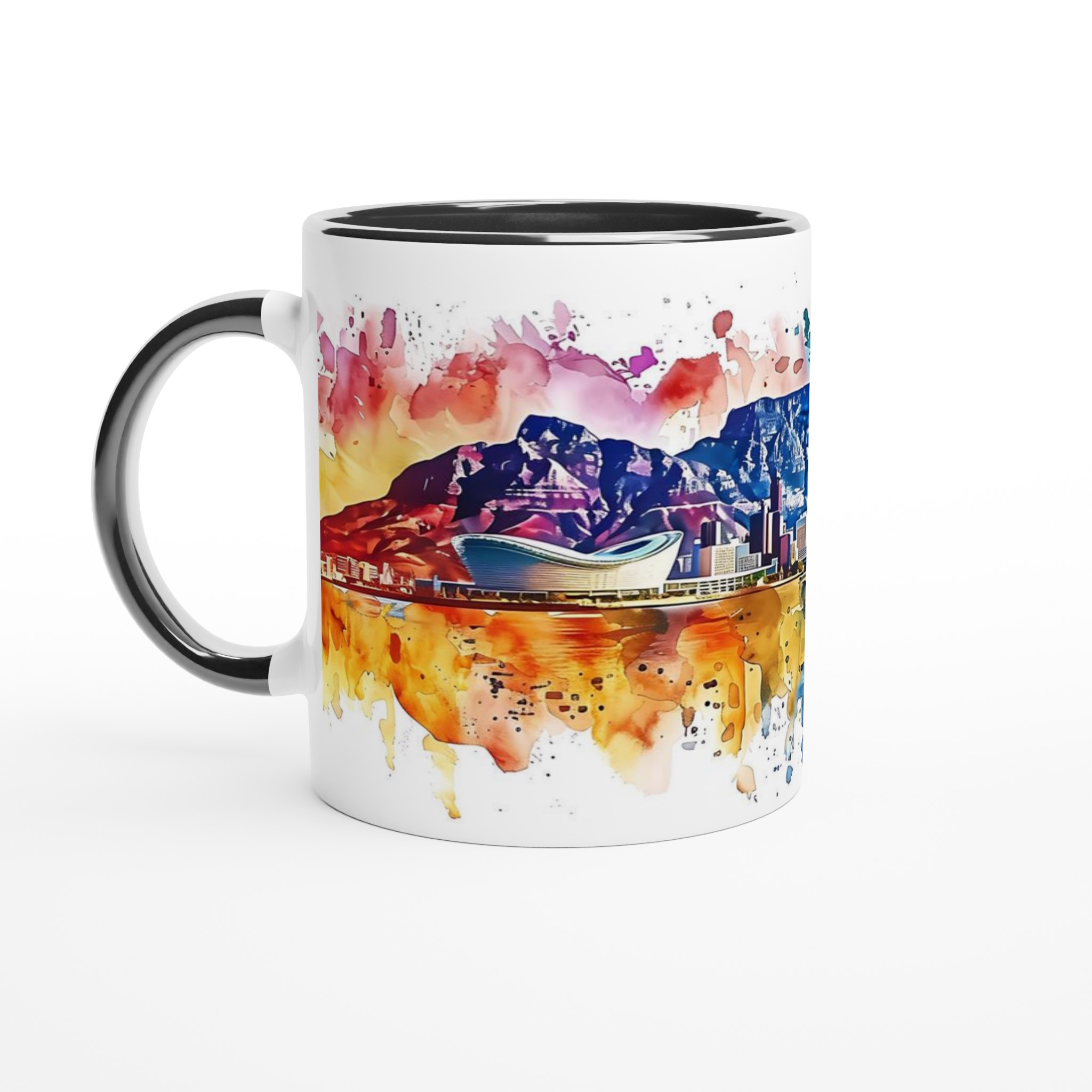 Abstrakt Stadsbild Akvarell Mugg - Färgsprakande Kaffemugg i Keramik med Stadssiluett & Valfri Färg 4 e223f155-041a-4a1d-9699-c2983faa3172