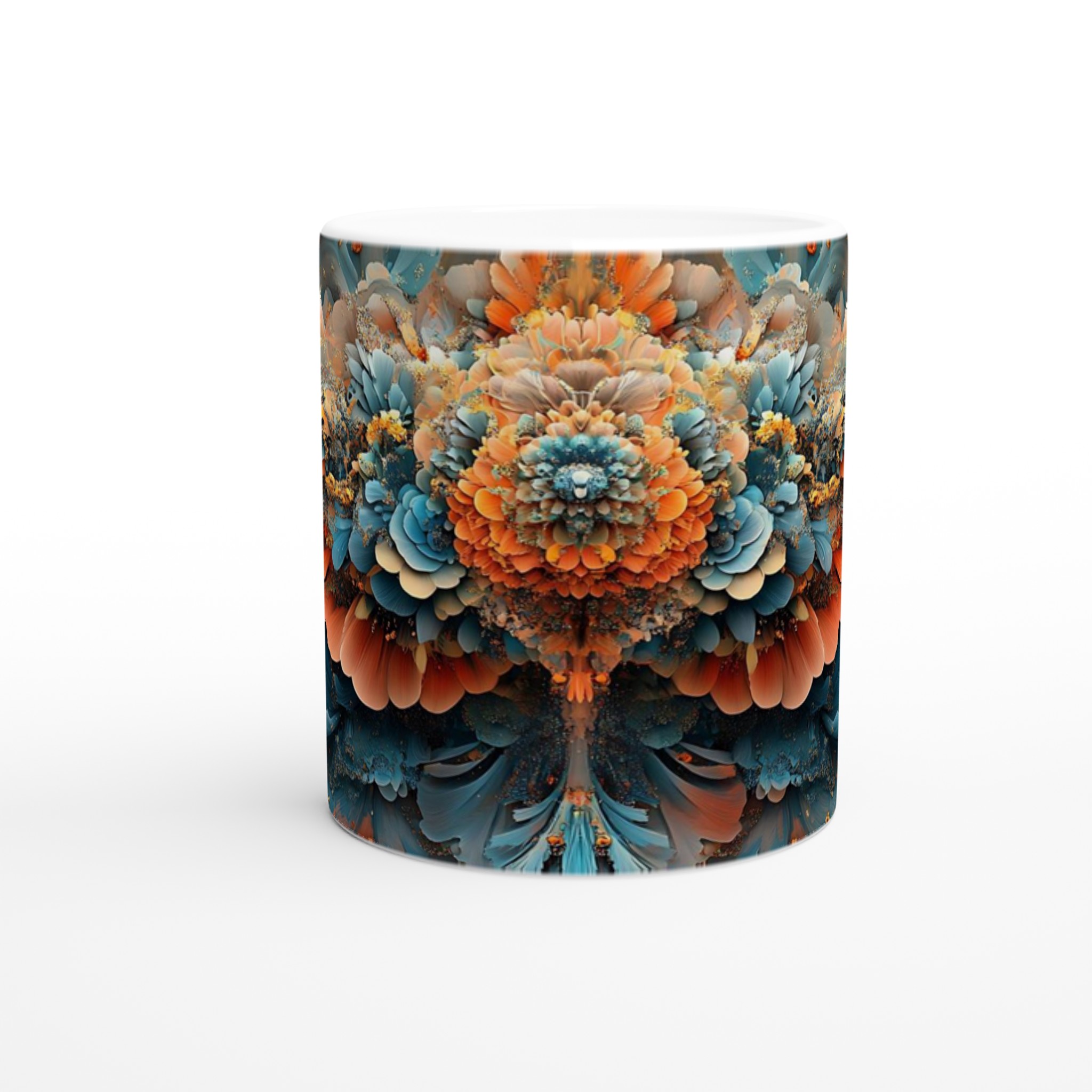 Abstrakt Mandala Konst Mugg – 11oz Keramisk Kaffekopp med Levande Apelsin och Teal Design 8 e2272b13-3ca6-480a-adef-59f27d80e5ec