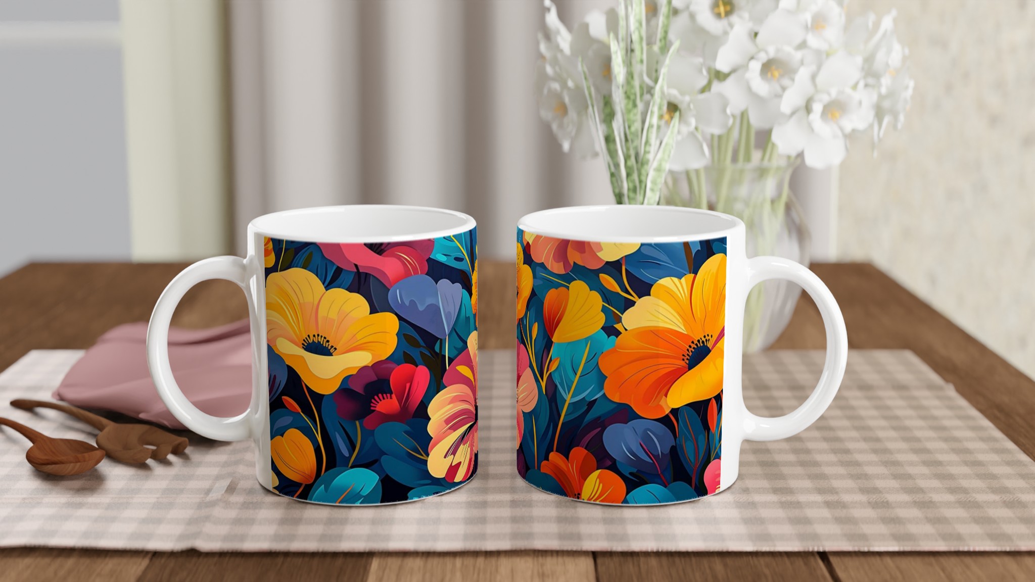 Tropisk Blomsterglädje 11oz Keramisk Mugg – Färgglad Design för Kaffe- & Teälskare 11 e23bff04-1b76-44e8-97b7-1670e50097d9