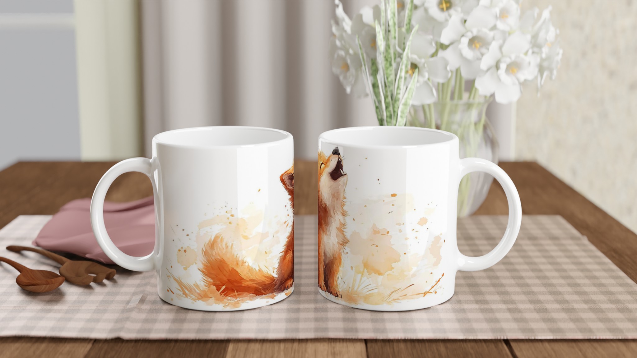 Söt Vattenfärg Rävmugg – Vit 11oz Keramisk Mugg för Kaffe & Te i Flera Färger 10 e2805523-b08f-41e0-a651-48e0bea84bc8