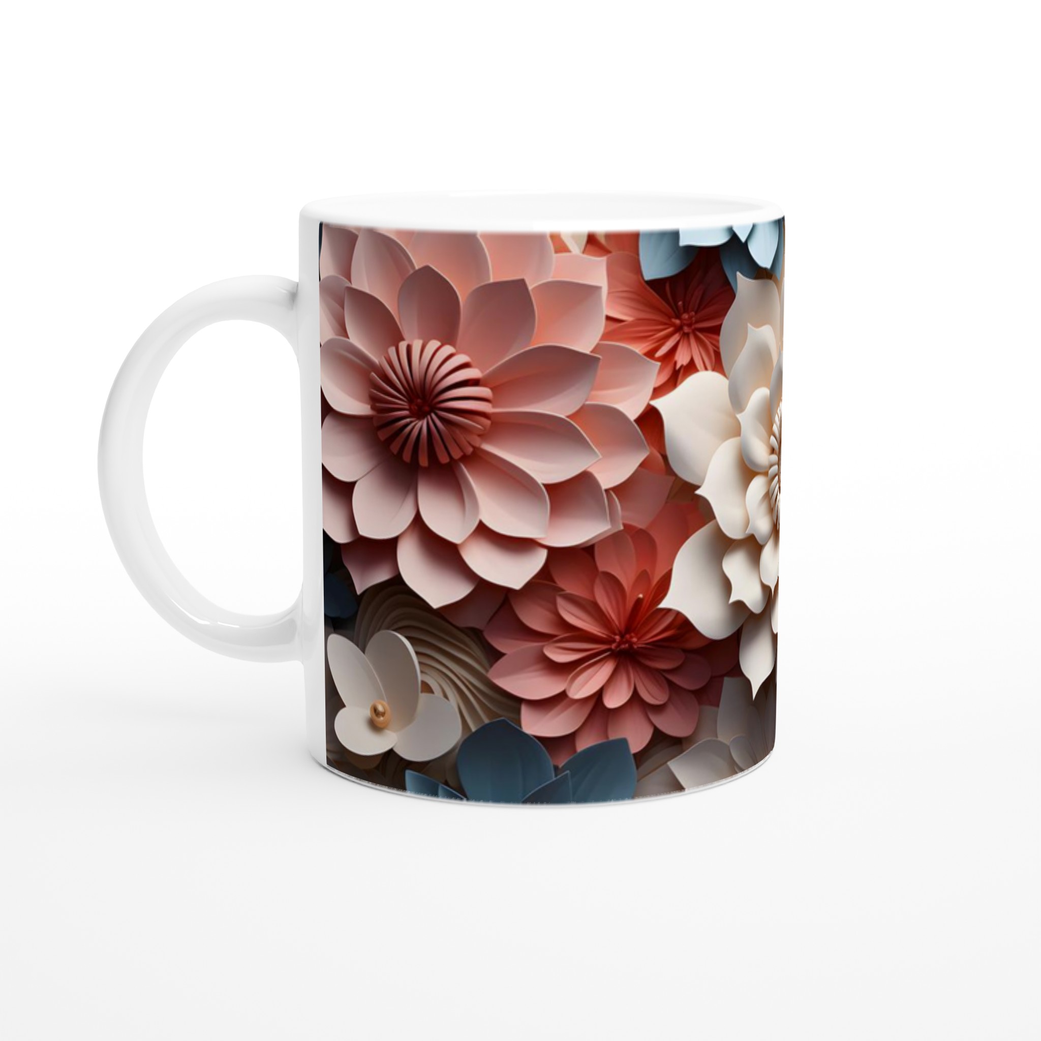 Vit 11oz keramisk mugg med elegant blomsterdesign i sofistikerade färger 1 e2f3010a-e6c2-4705-b041-6cb862a8caef