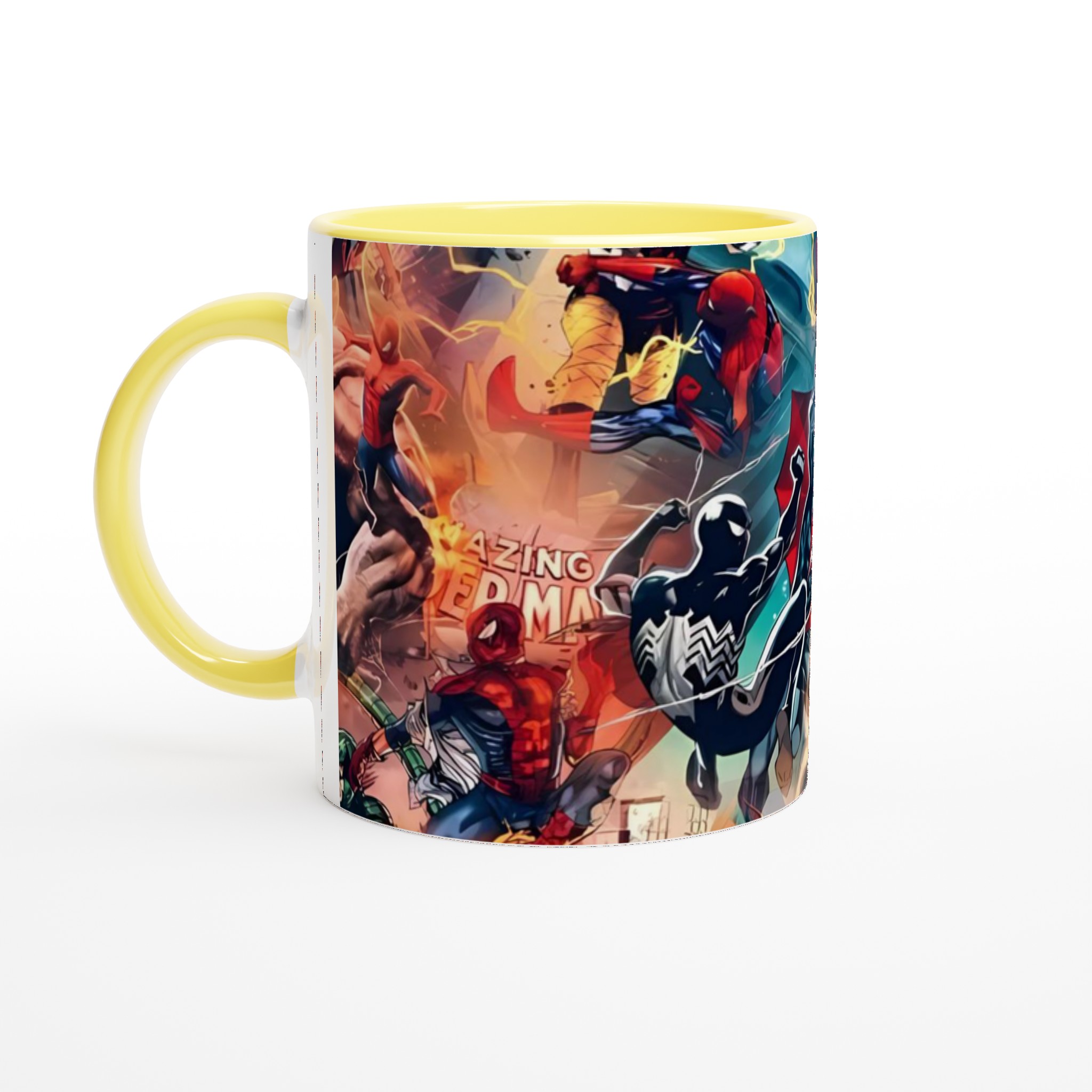 Vit 11oz keramisk mugg med sprakande Spider-Man serier i färgglad design 3 e31ee49e-7937-44dc-861c-894fbfb34905