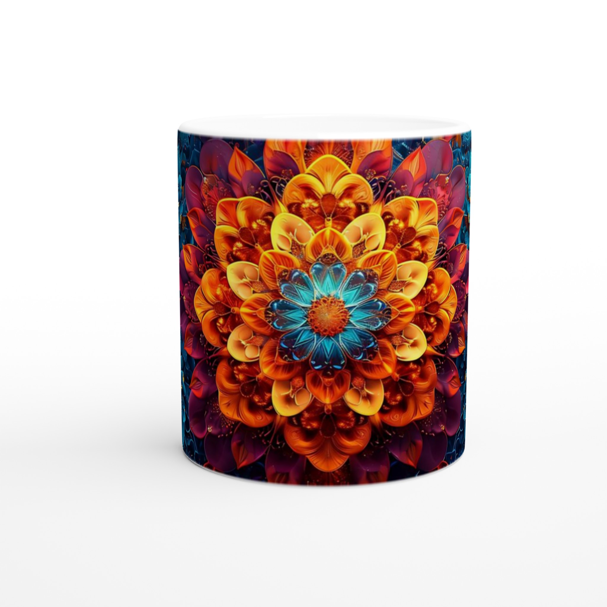 Abstrakt Mandala Konst Mugg – Levande Blomsterdesign i Teal, Guld & Lila, 11 oz Keramisk Kaffekopp 8 e381cb1a-db8f-4a61-a1f2-31b12298a9c0