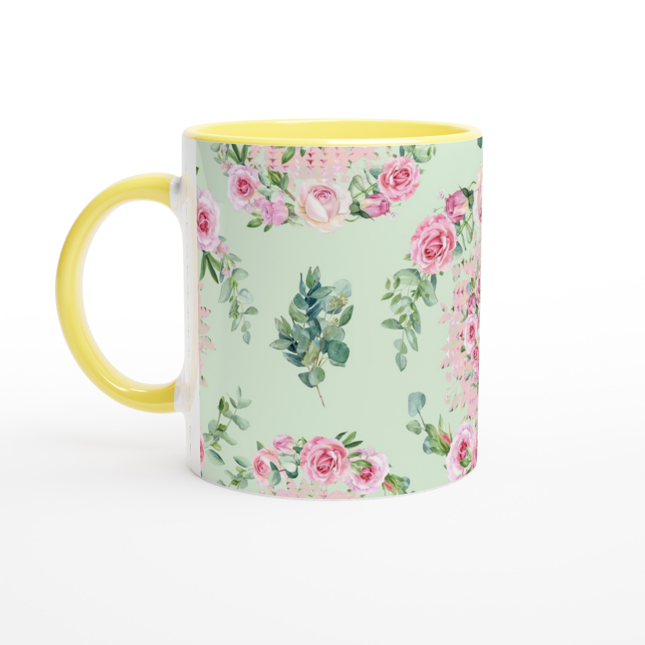 Vit 11oz keramisk mugg med romantiskt blomstertryck i mjuka pasteller 3 e3b3192f-81d7-48ce-8ffd-46869540c4bf