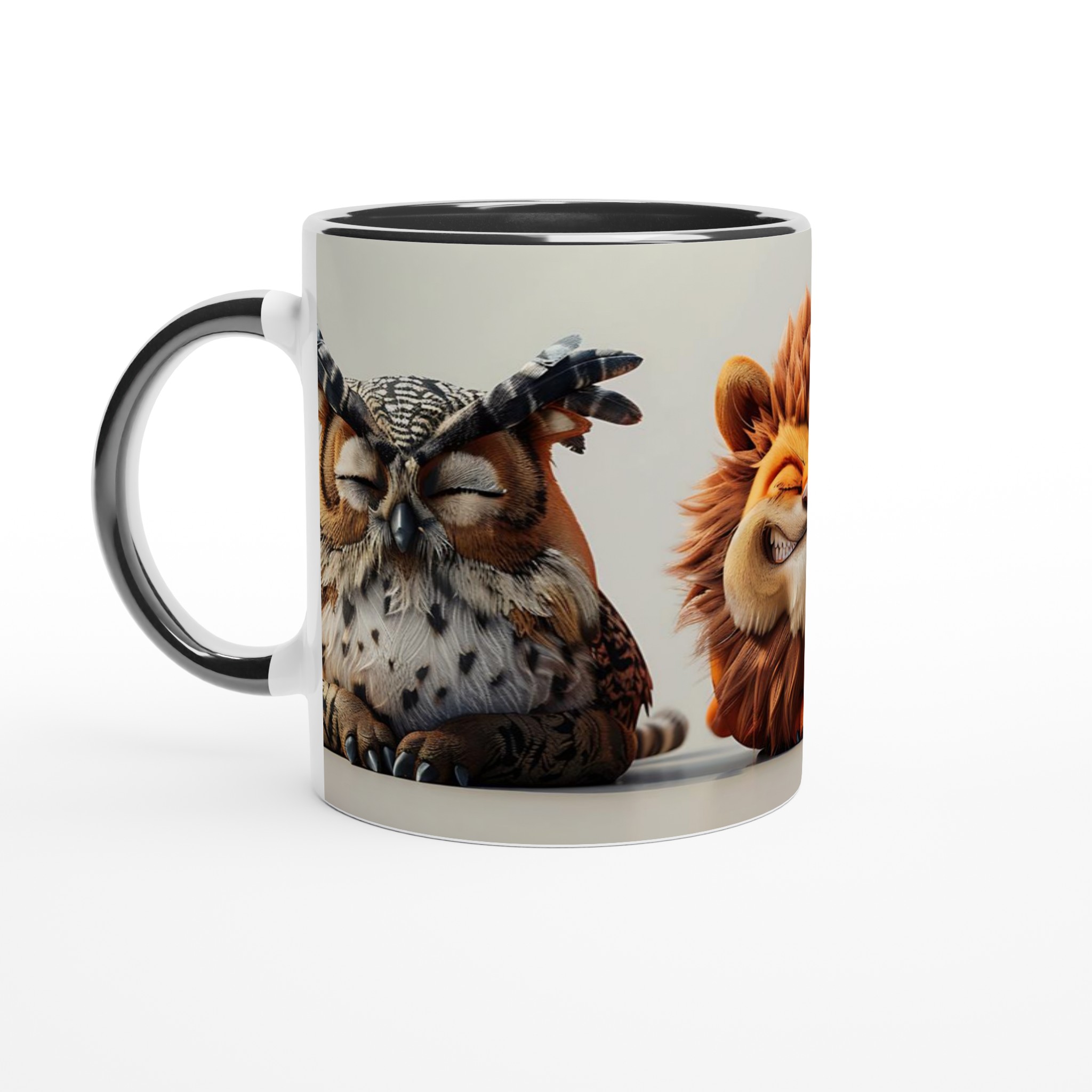 Humoristisk Djurmugg - Söta & Glada Vänner (Uggla, Lejon, Tiger) – 11oz Keramisk Mugg i Valfri Färg 4 e3e9357e-ad89-44ae-ac85-6d7ce9a729a6