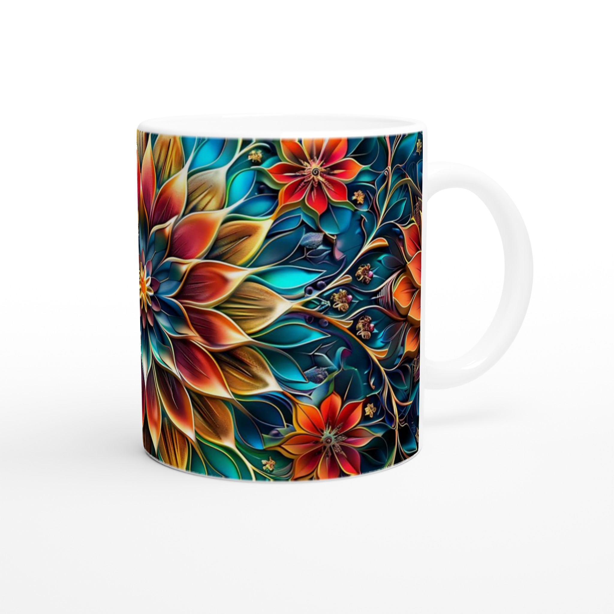 Mångfärgad Floral Mandala 11oz Keramisk Mugg – Konstnärligt Tryck i Valfri Färg 9 e3eb2714-8190-4dd0-99b8-e1226e9b51b4