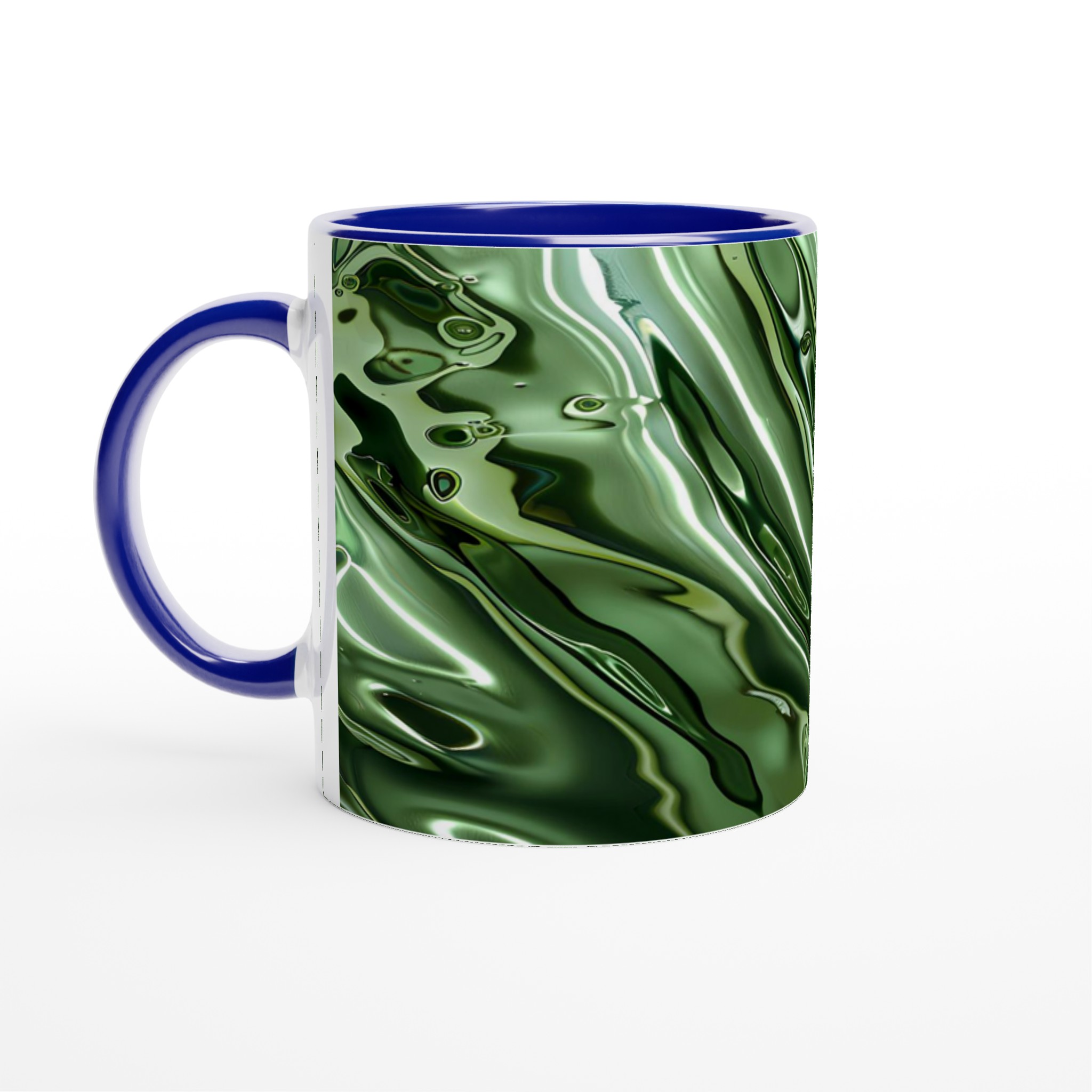 Abstrakt Grön Metallisk Våg 11oz Keramisk Mugg – Reflekterande Glans för Din Dryck 2 e3fd0281-9590-405c-86a3-6d716494875e