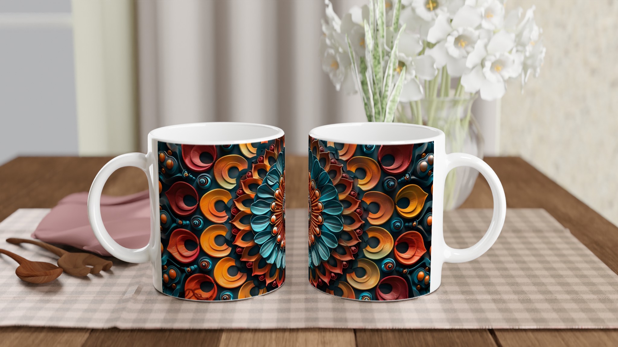 Vit 11oz keramisk mugg med levande färgexplosion i blått och orange – välj din perfekta kulör 10 e40730eb-518d-49a8-b81e-d96665a2d6ba