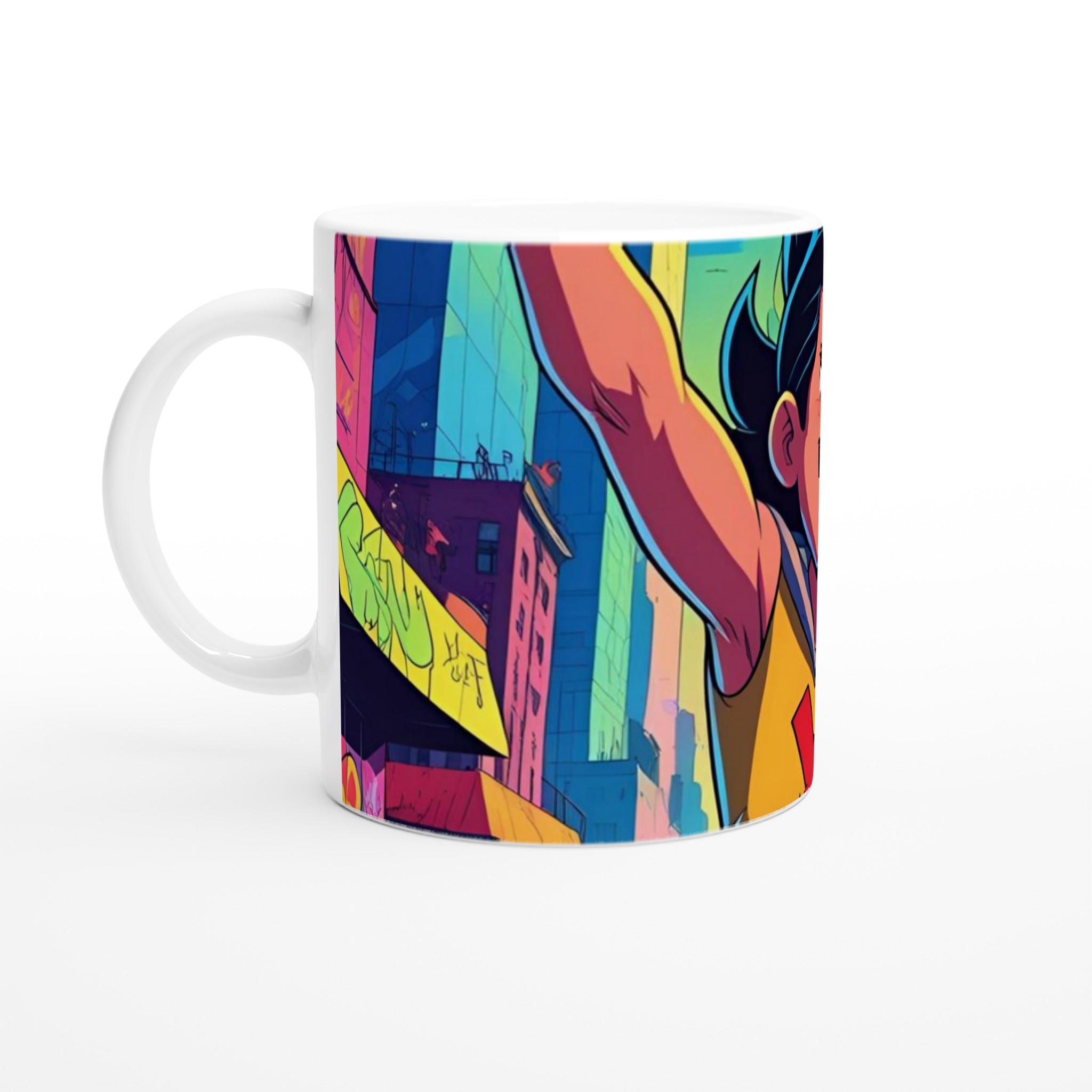 Vit 11oz keramisk mugg med färgstarkt, lekfullt stadsäventyr – välj din favoritfärg 1 e41b3d22-9b1d-4bc6-a552-b9f559ae6ea6