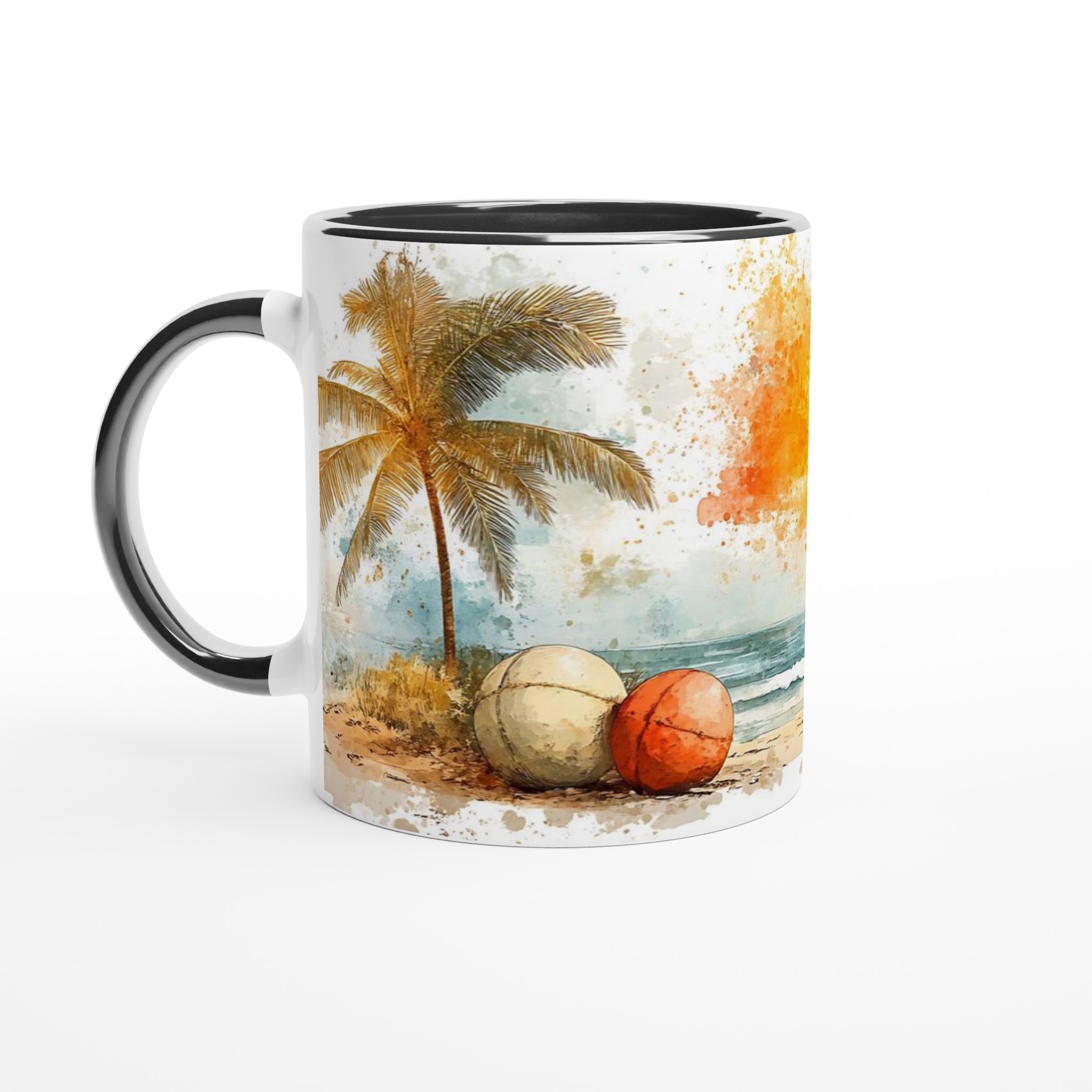 Tropisk Strand Mugg - 11oz Keramisk Kaffekopp med Surfmotiv & Palmträd i Akvarellstil, Välj bland Flera Färger 4 e4e32c7b-fbfa-4e82-9e49-da6a0b5fdd99