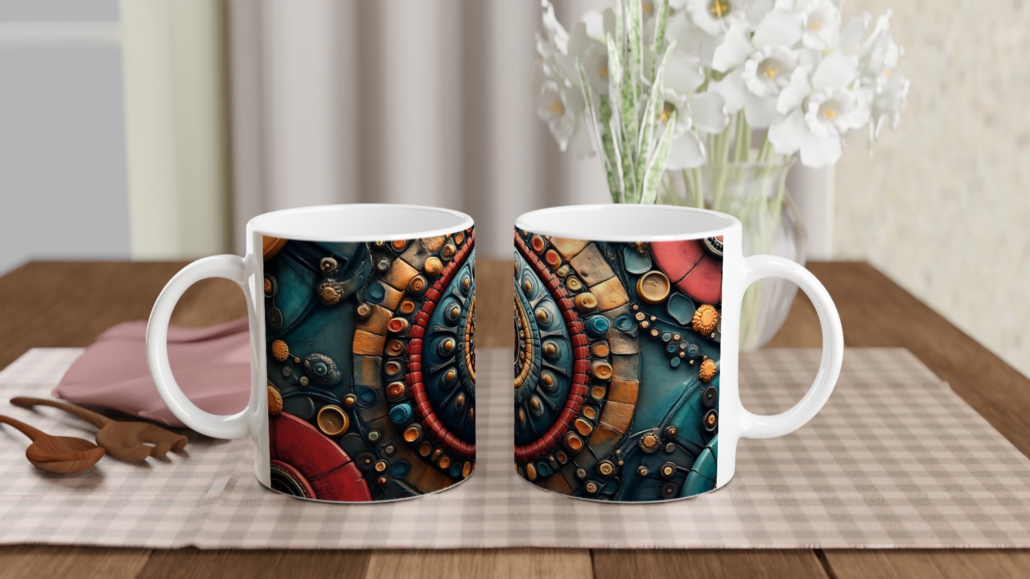 Mandalainspirerad 11oz Keramikmugg - Bohemisk Design med Vintage Charm 11 e4e8abe5-fd09-4607-b9f1-fc16c899f05d