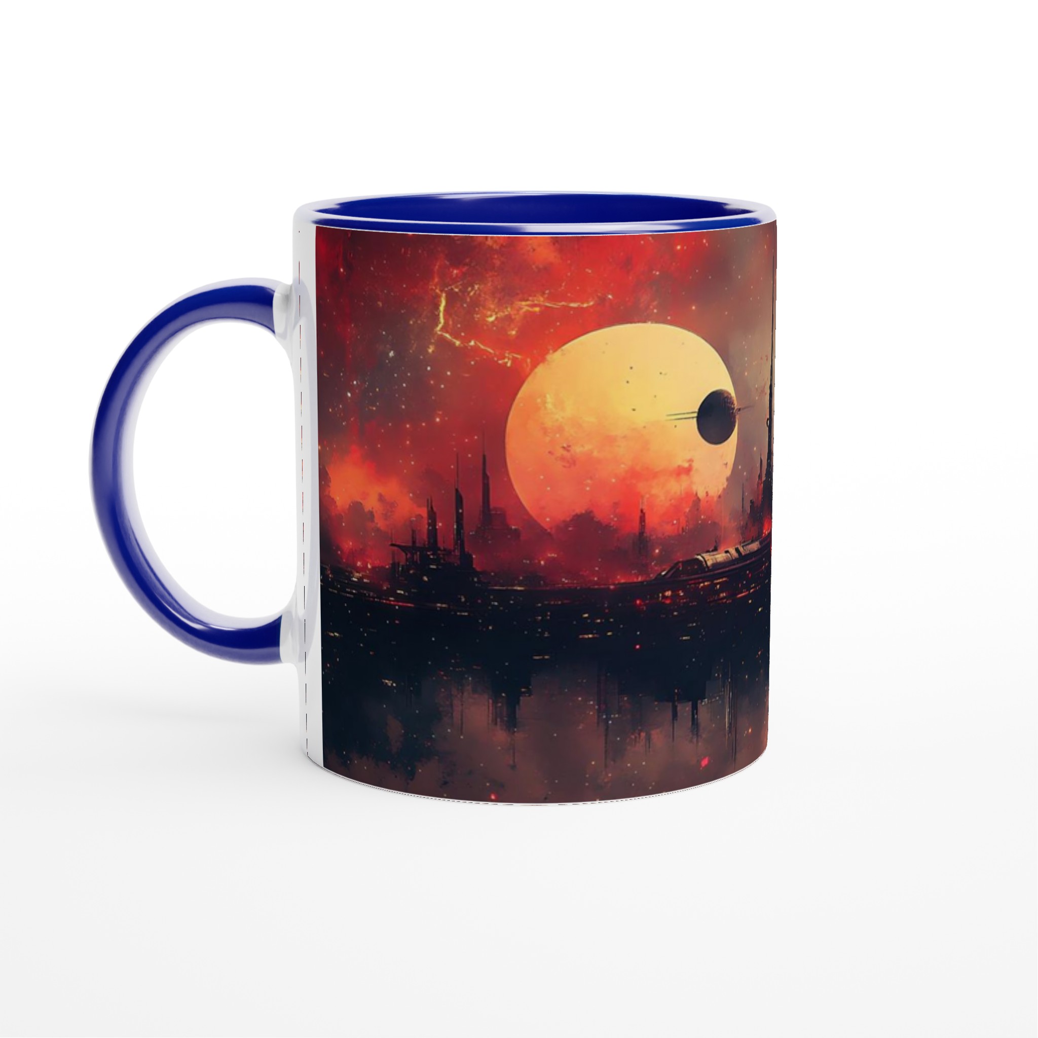 Futuristisk Stadsmugg: Sci-Fi Landskap & Eldig Himmel – 11oz Keramikmugg i Valfri Färg 2 e50689d0-d217-4e46-b7be-781f5f13a292