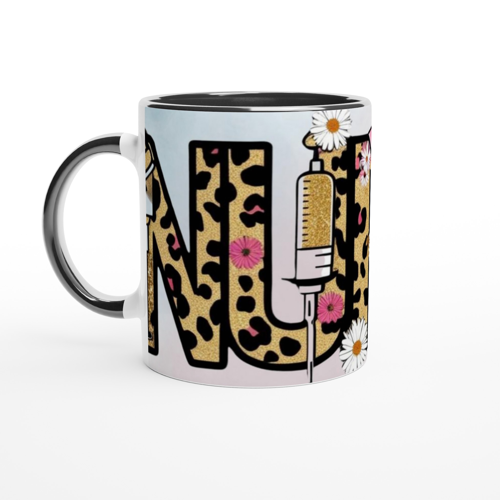Vit 11oz keramisk mugg med gnistrande leopardmönster och blomsterinspiration – välj din favoritfärg 4 e536b219-c506-4a33-af0b-bad16e545a48